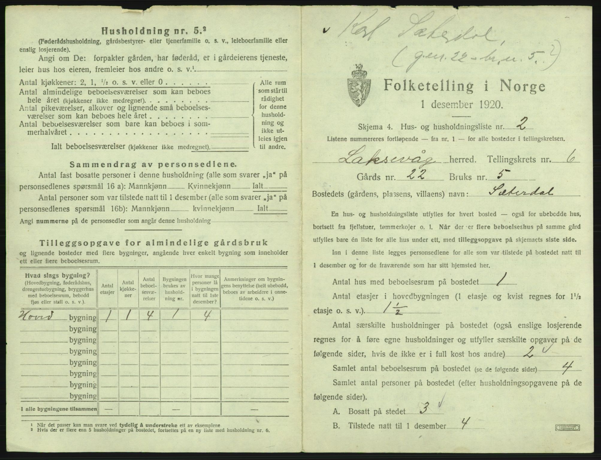 SAB, 1920 census for Laksevåg, 1920, p. 1405