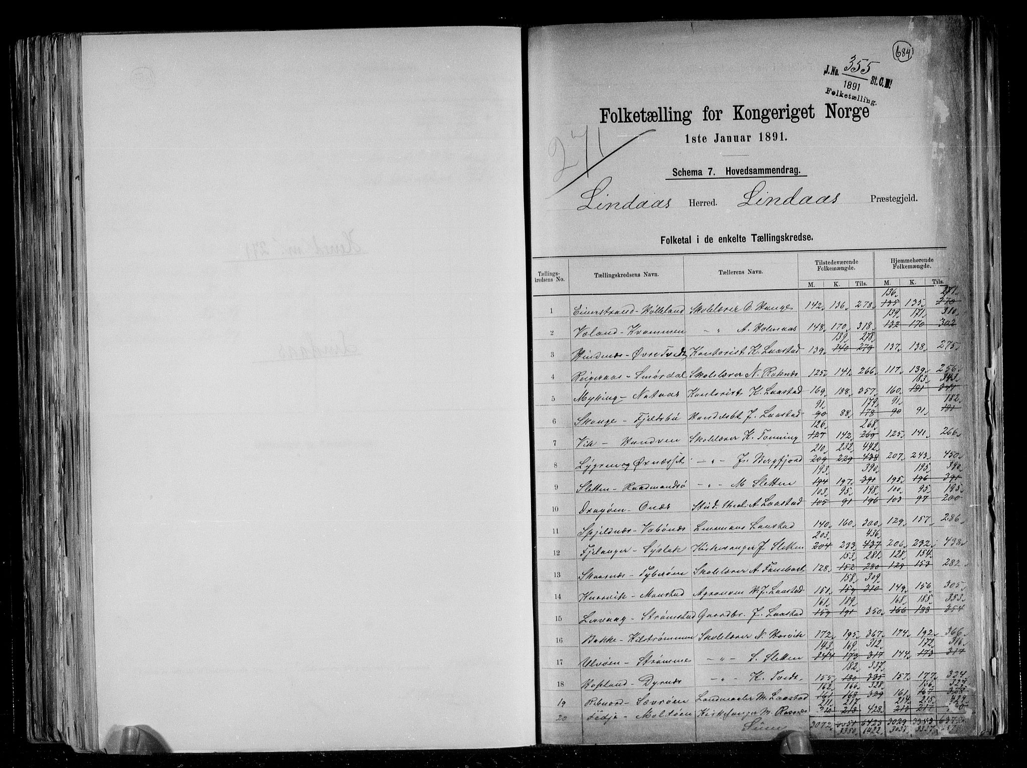 RA, 1891 census for 1263 Lindås, 1891, p. 2