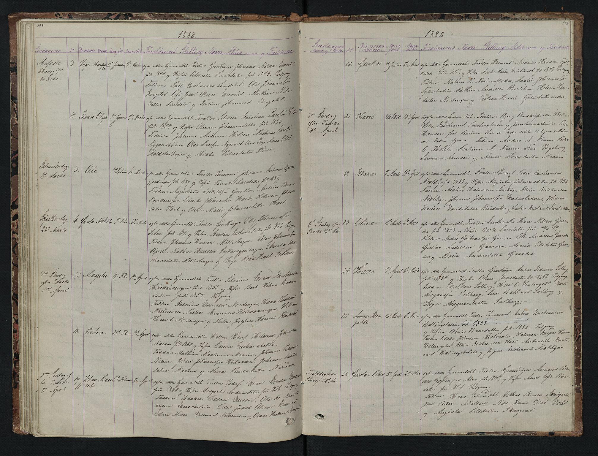 Vestre Toten prestekontor, AV/SAH-PREST-108/H/Ha/Hab/L0007: Parish register (copy) no. 7, 1872-1900, p. 148-149