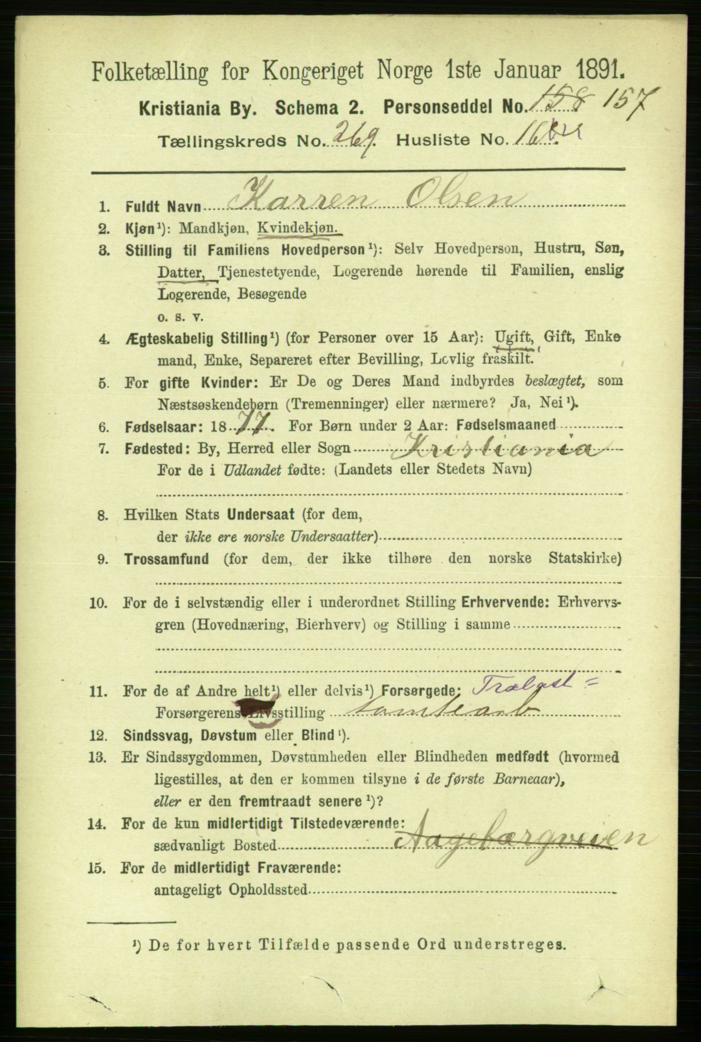 RA, 1891 census for 0301 Kristiania, 1891, p. 163510