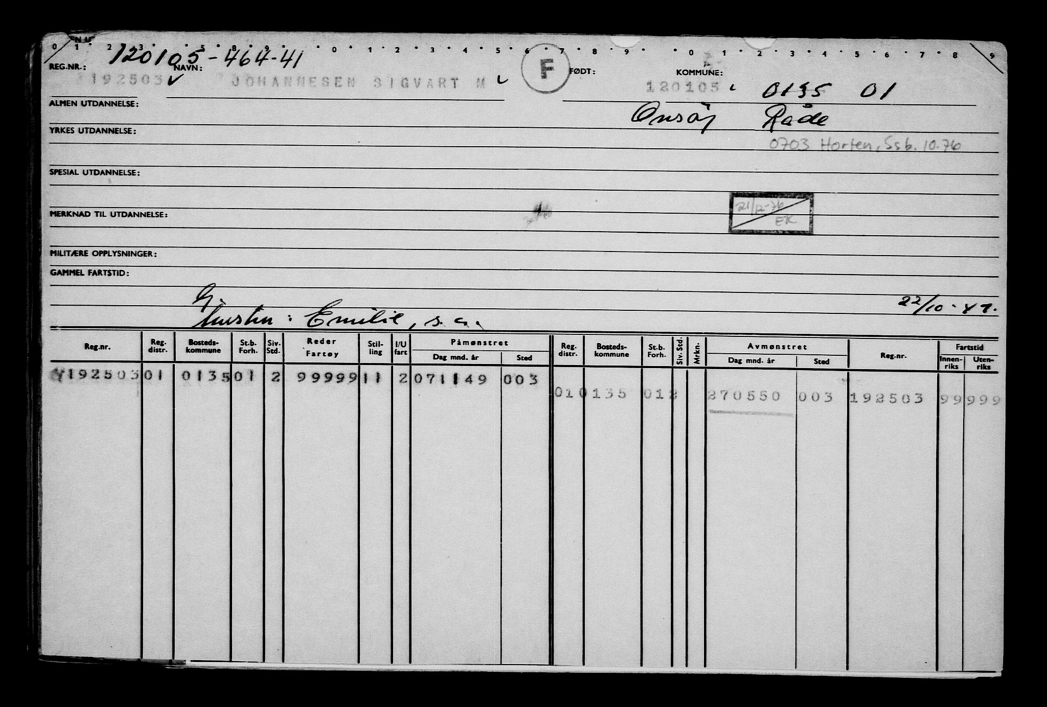 Direktoratet for sjømenn, AV/RA-S-3545/G/Gb/L0057: Hovedkort, 1905, p. 121