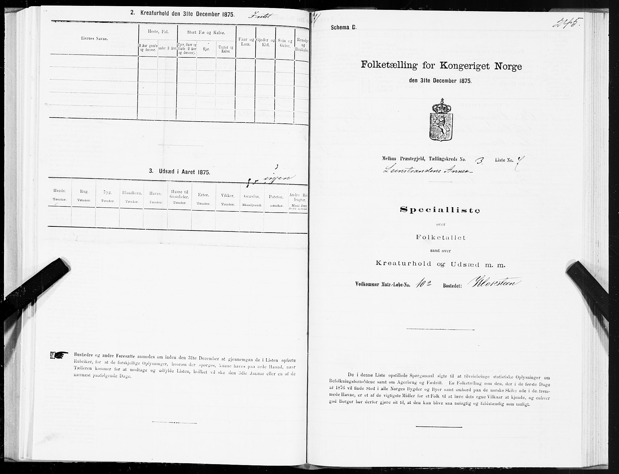 SAT, 1875 census for 1653P Melhus, 1875, p. 8245