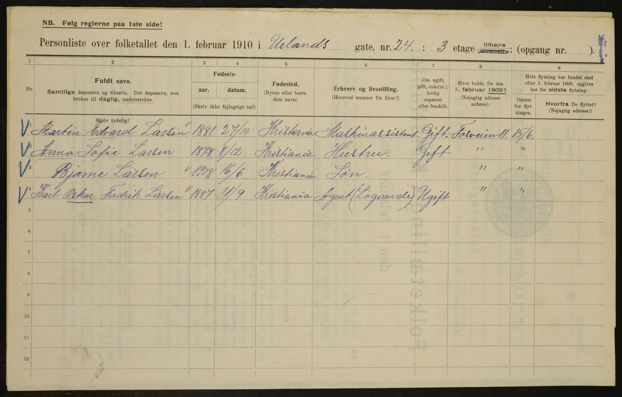 OBA, Municipal Census 1910 for Kristiania, 1910, p. 112551