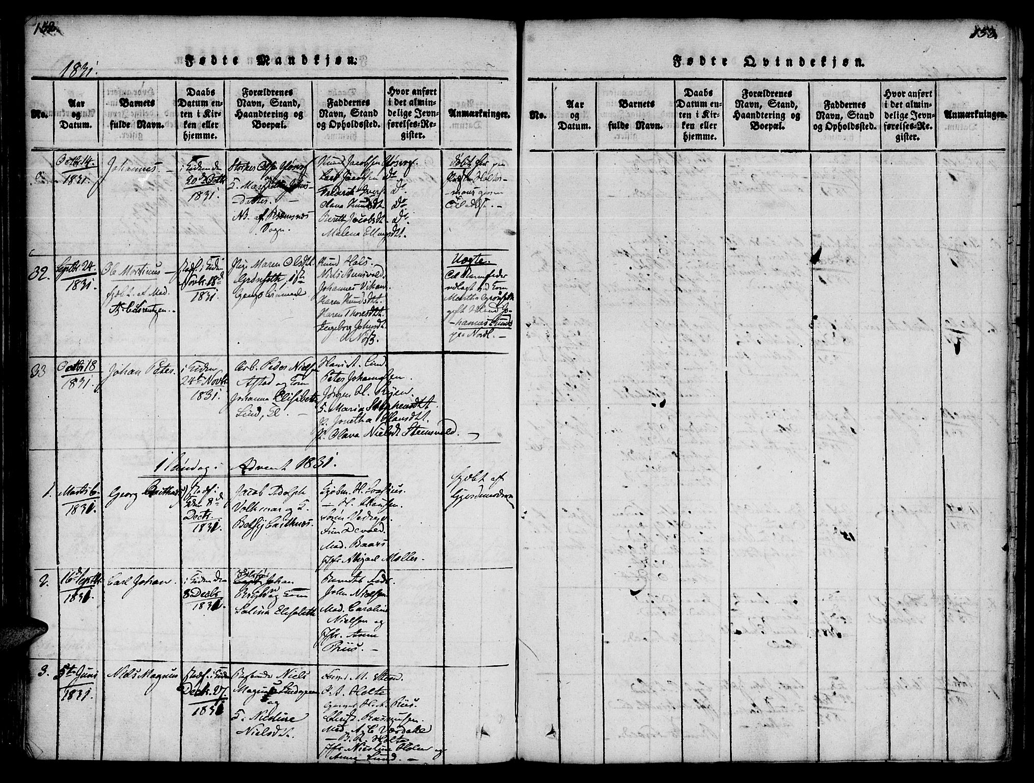 Ministerialprotokoller, klokkerbøker og fødselsregistre - Møre og Romsdal, AV/SAT-A-1454/572/L0842: Parish register (official) no. 572A05, 1819-1832, p. 152-153