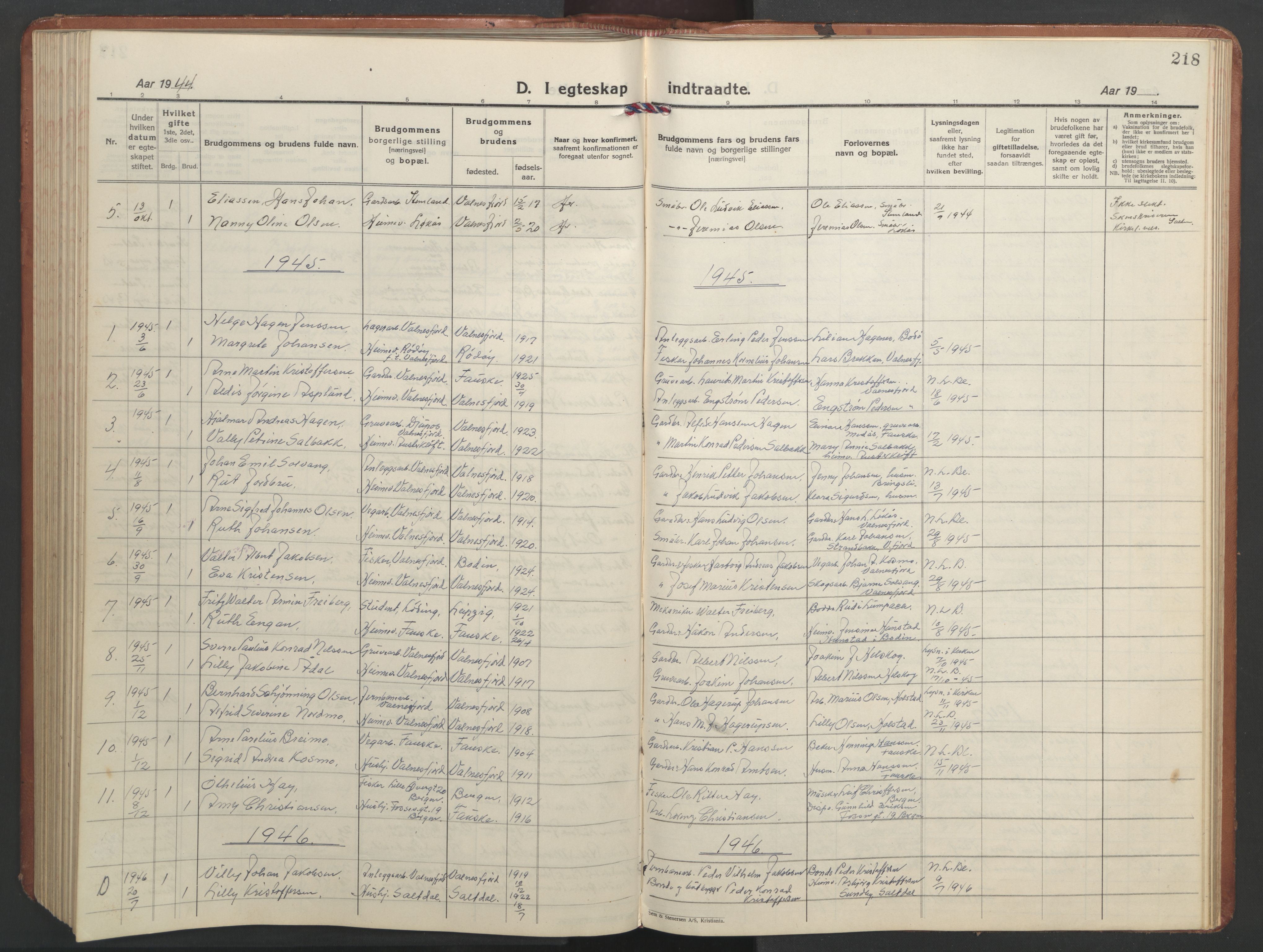 Ministerialprotokoller, klokkerbøker og fødselsregistre - Nordland, AV/SAT-A-1459/851/L0727: Parish register (copy) no. 851C02, 1925-1948, p. 218