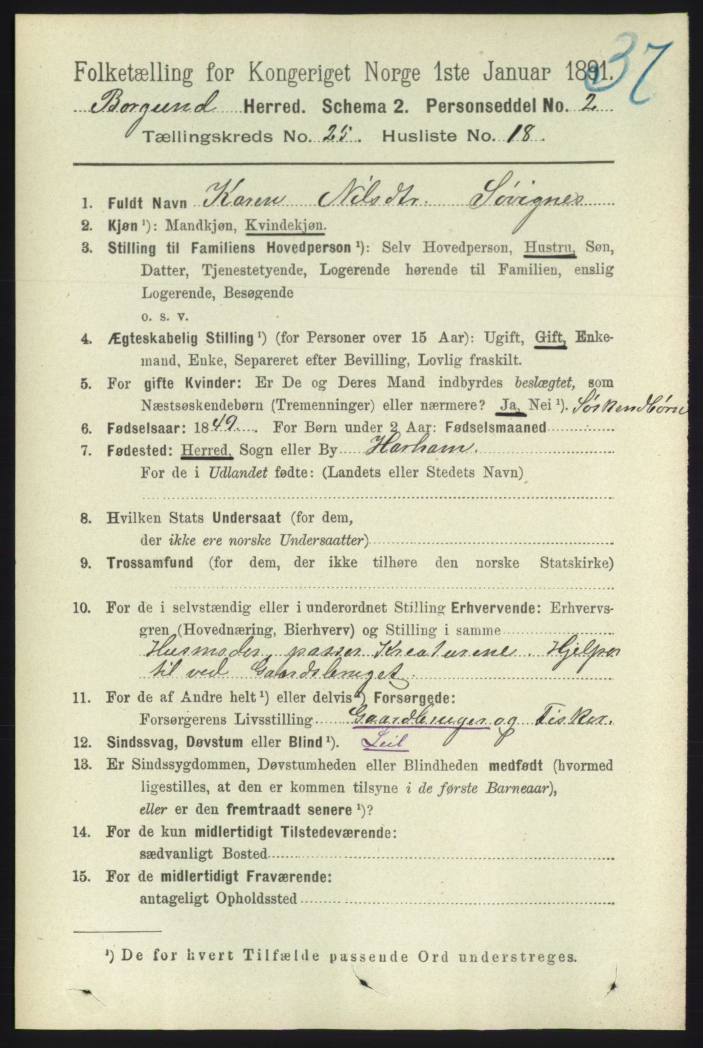 RA, 1891 census for 1531 Borgund, 1891, p. 7376