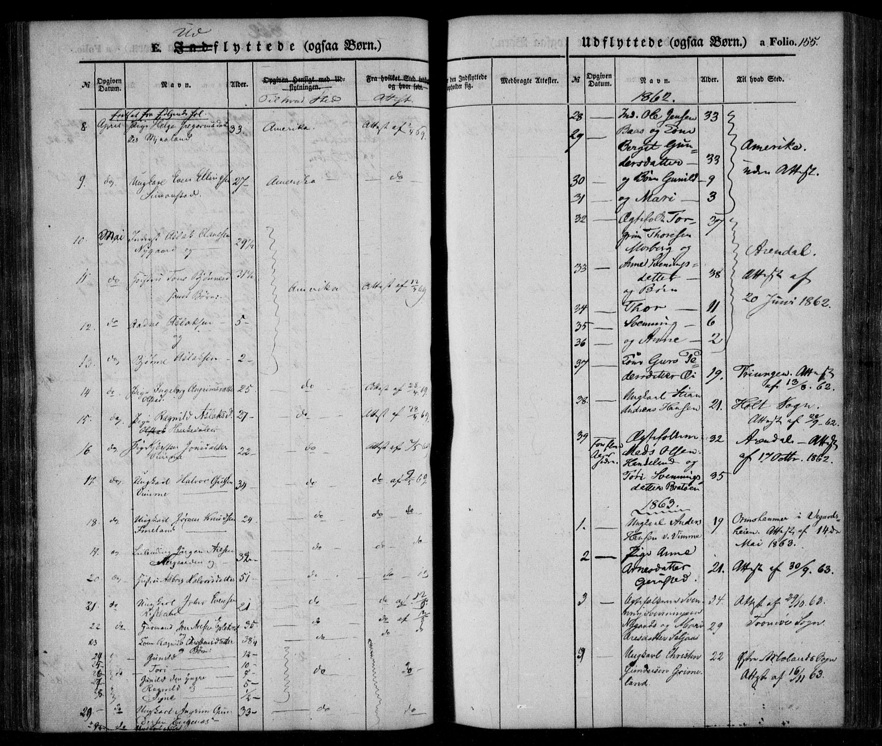 Åmli sokneprestkontor, SAK/1111-0050/F/Fa/Fac/L0008: Parish register (official) no. A 8, 1852-1869, p. 155