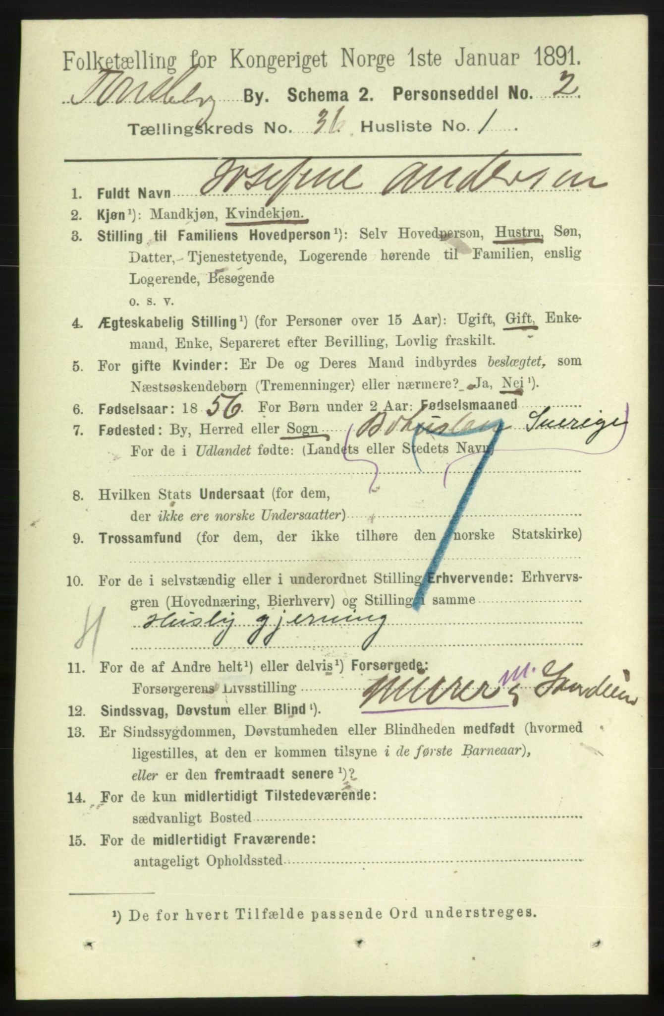 RA, 1891 census for 0705 Tønsberg, 1891, p. 7874