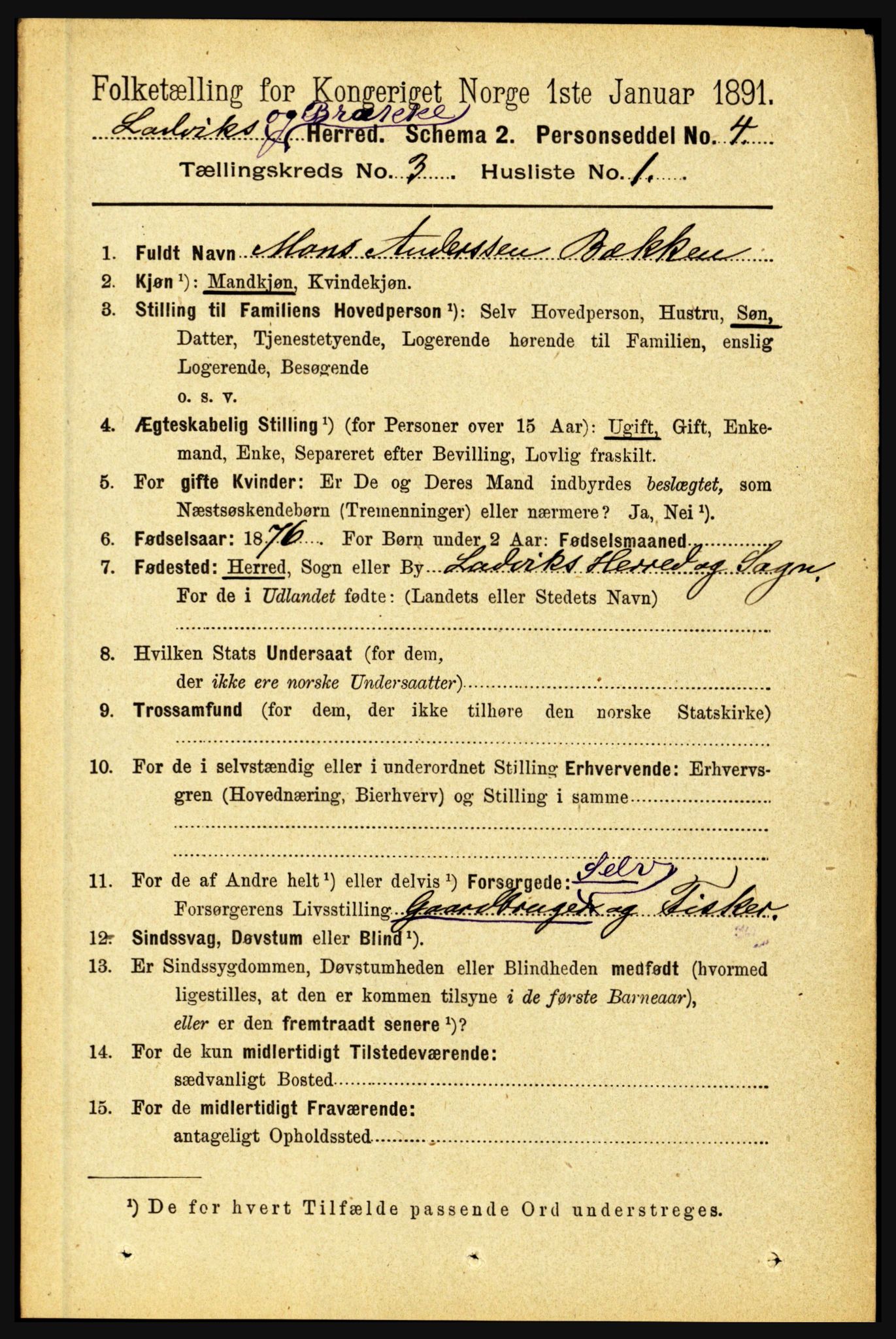 RA, 1891 census for 1415 Lavik og Brekke, 1891, p. 500