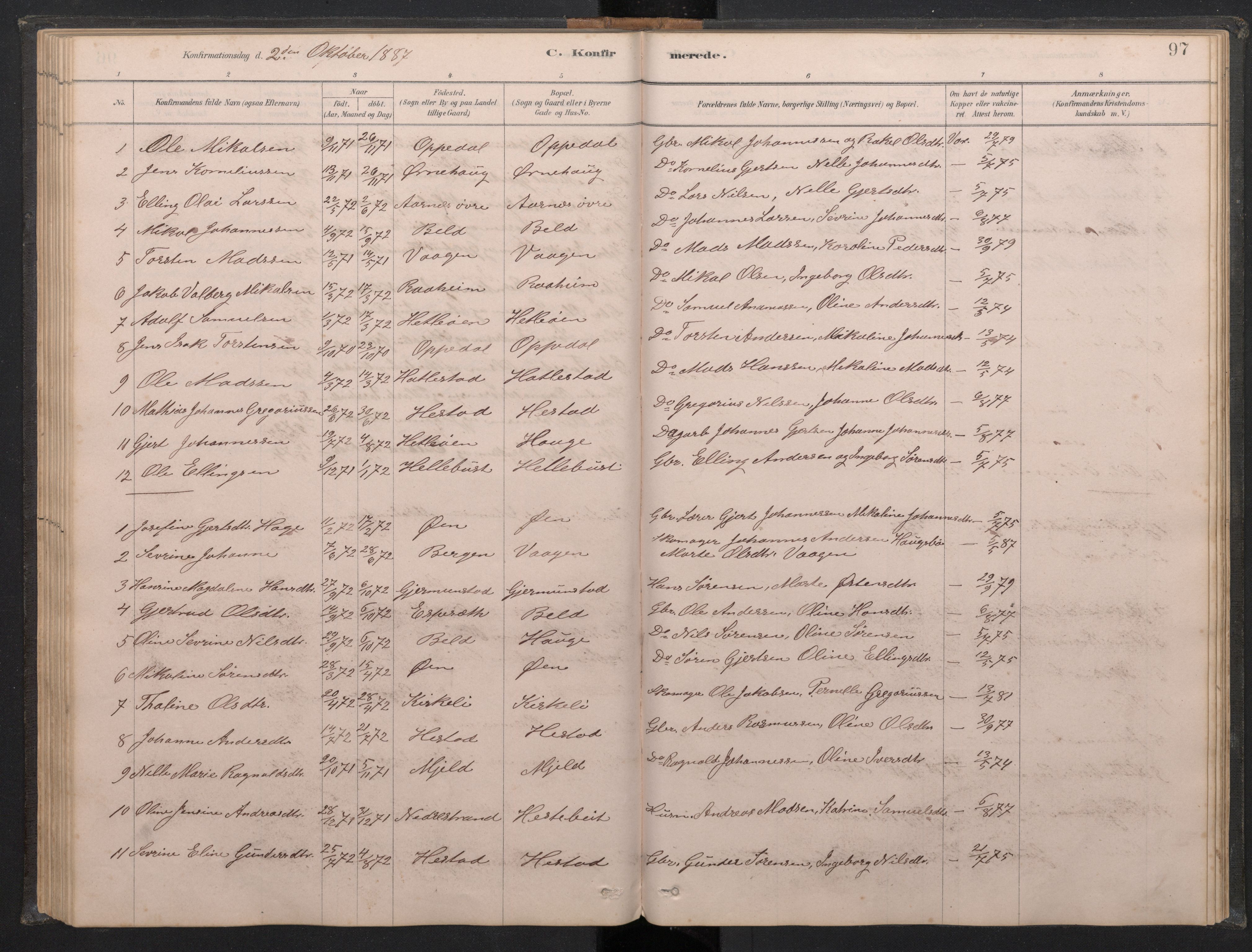 Gaular sokneprestembete, AV/SAB-A-80001/H/Hab: Parish register (copy) no. C 3, 1878-1897, p. 96b-97a