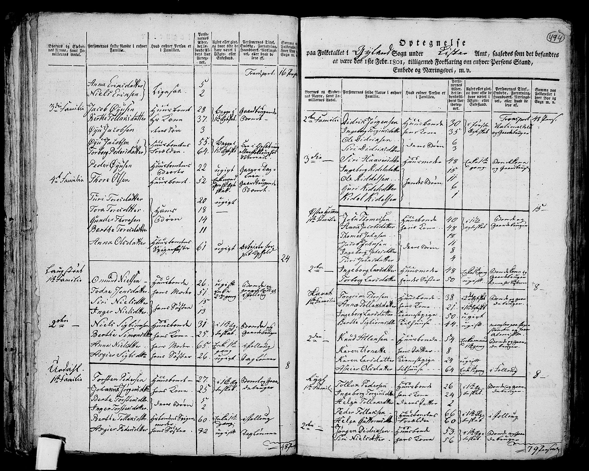 RA, 1801 census for 1045P Bakke, 1801, p. 493b-494a