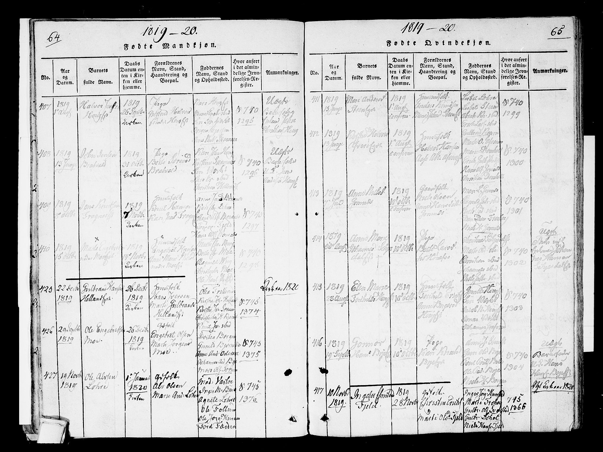 Hole kirkebøker, SAKO/A-228/F/Fa/L0004: Parish register (official) no. I 4, 1814-1833, p. 64-65