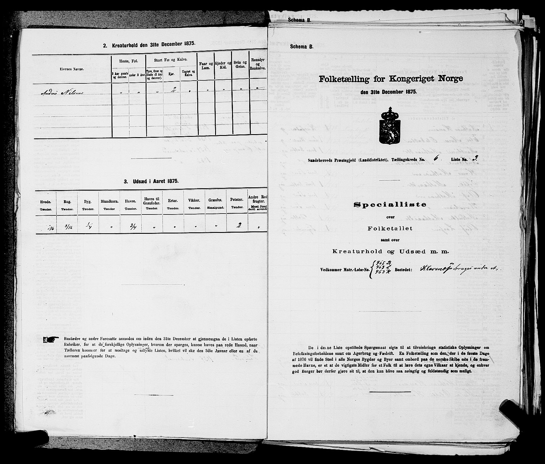 SAKO, 1875 census for 0724L Sandeherred/Sandeherred, 1875, p. 1306