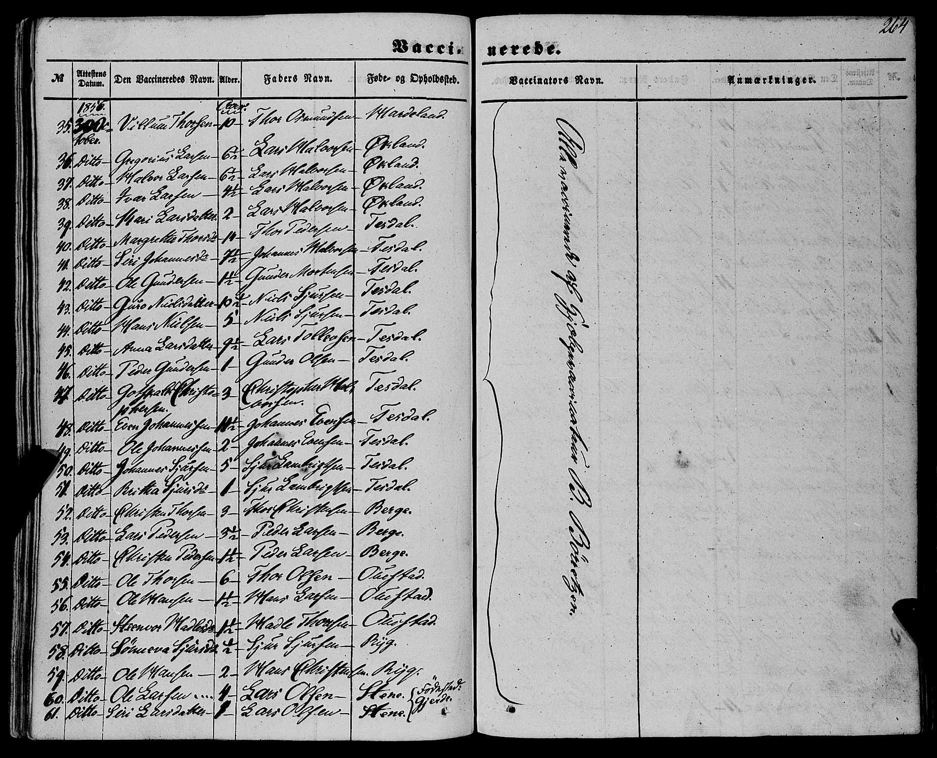 Etne sokneprestembete, SAB/A-75001/H/Haa: Parish register (official) no. A 8, 1848-1862, p. 264