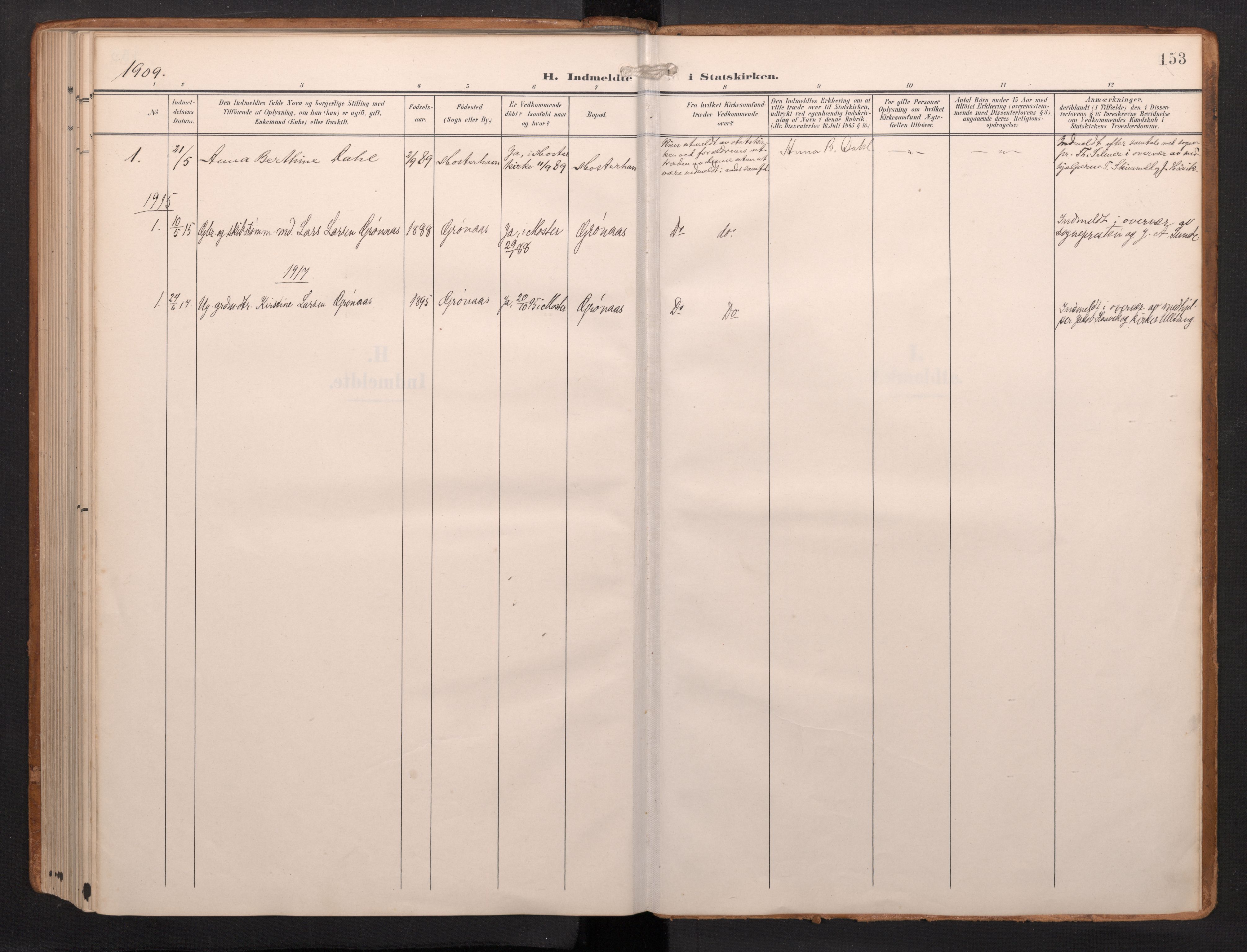 Finnås sokneprestembete, AV/SAB-A-99925/H/Ha/Haa/Haab/L0003: Parish register (official) no. B 3, 1907-1923, p. 153