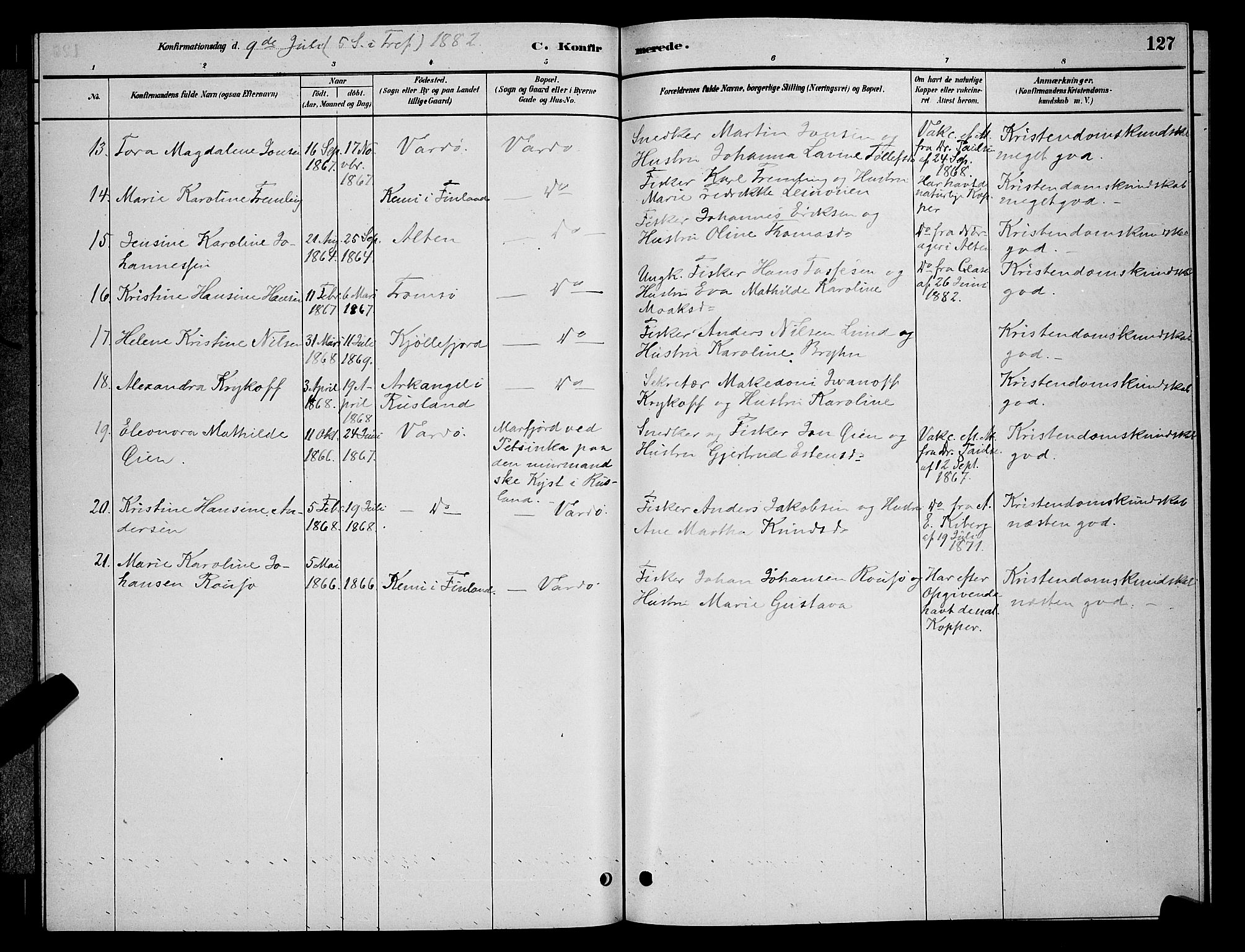 Vardø sokneprestkontor, AV/SATØ-S-1332/H/Hb/L0004klokker: Parish register (copy) no. 4, 1879-1887, p. 127