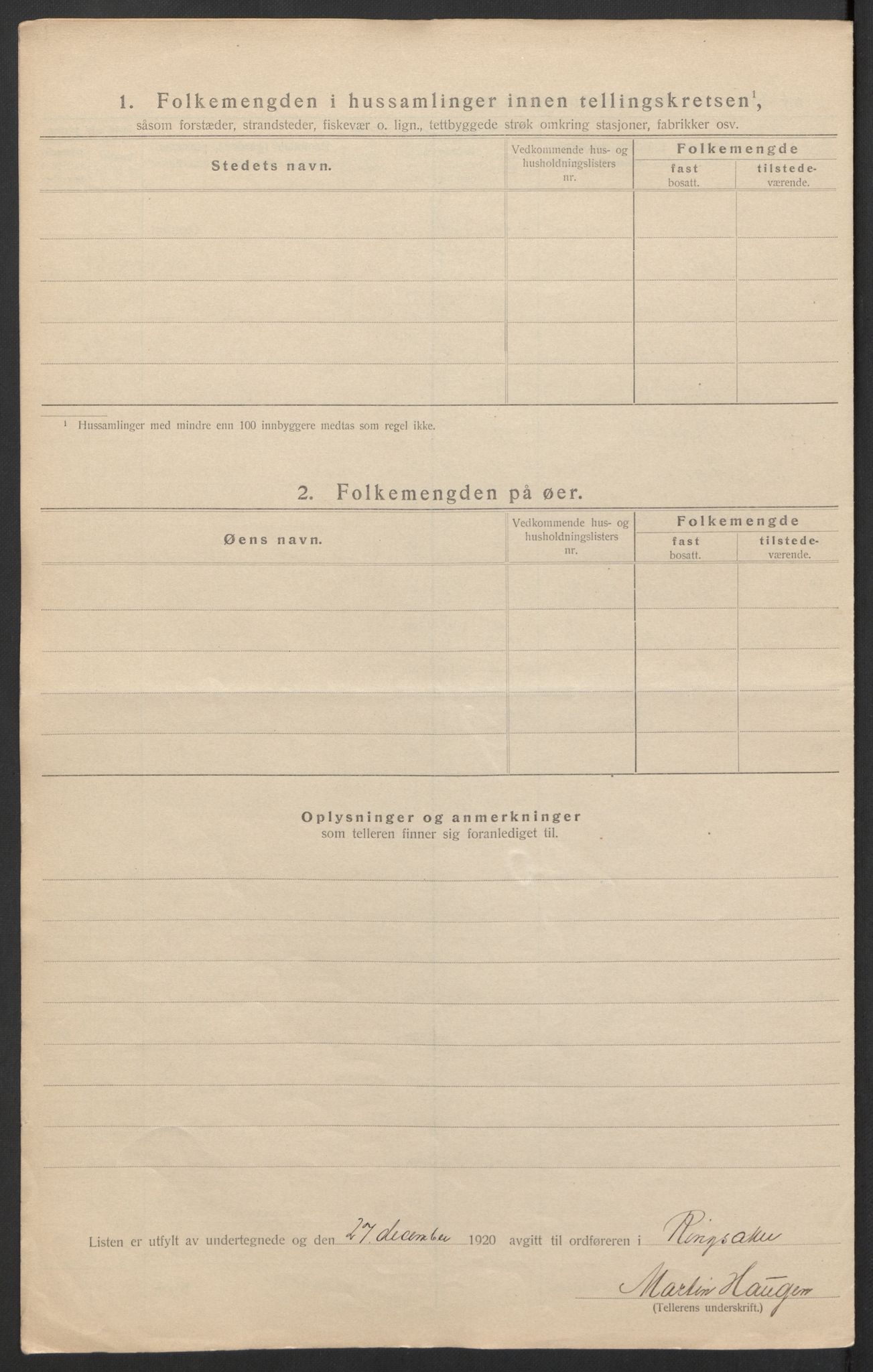 SAH, 1920 census for Ringsaker, 1920, p. 20