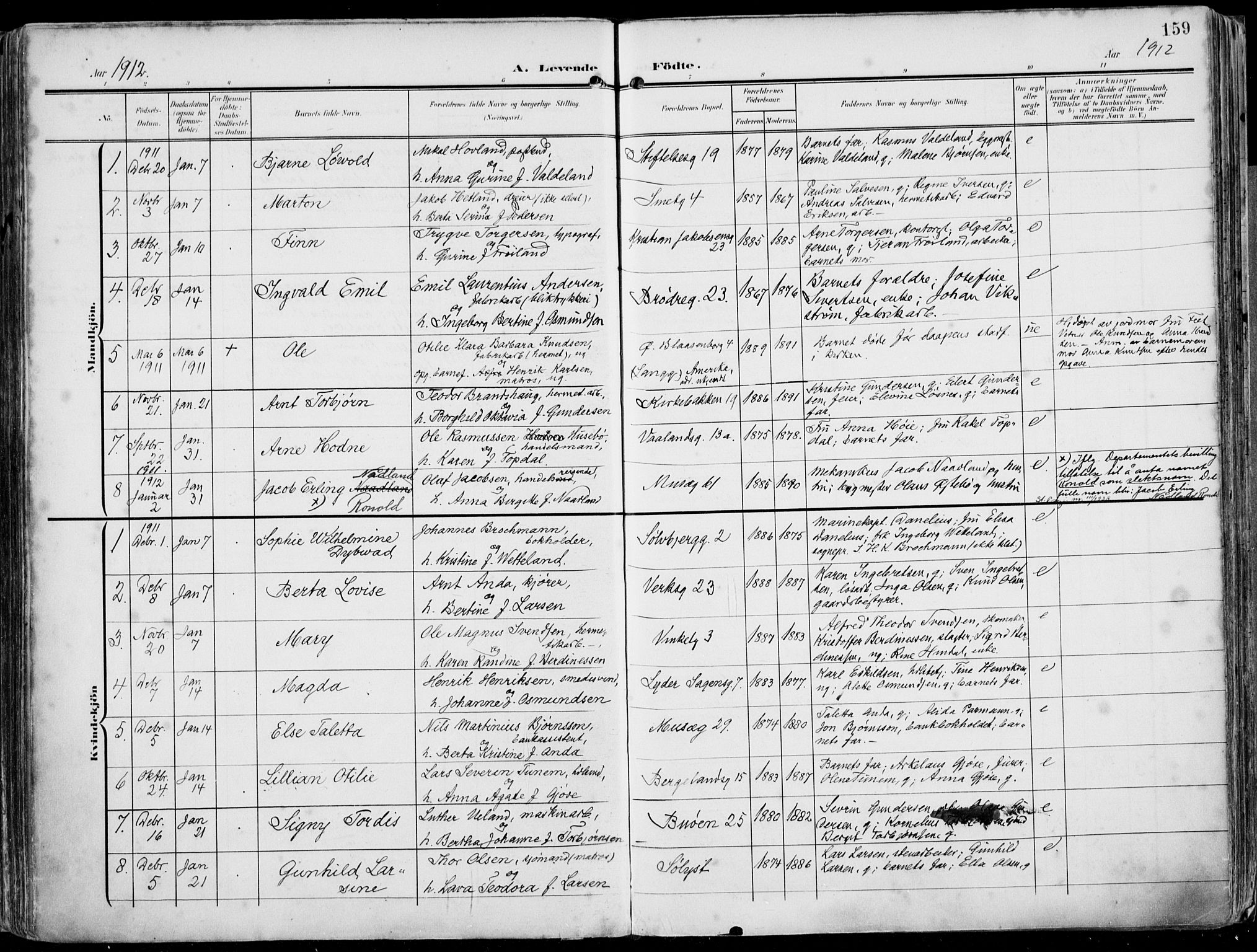 St. Petri sokneprestkontor, AV/SAST-A-101813/002/A/L0005: Parish register (official) no. A 23, 1902-1918, p. 159