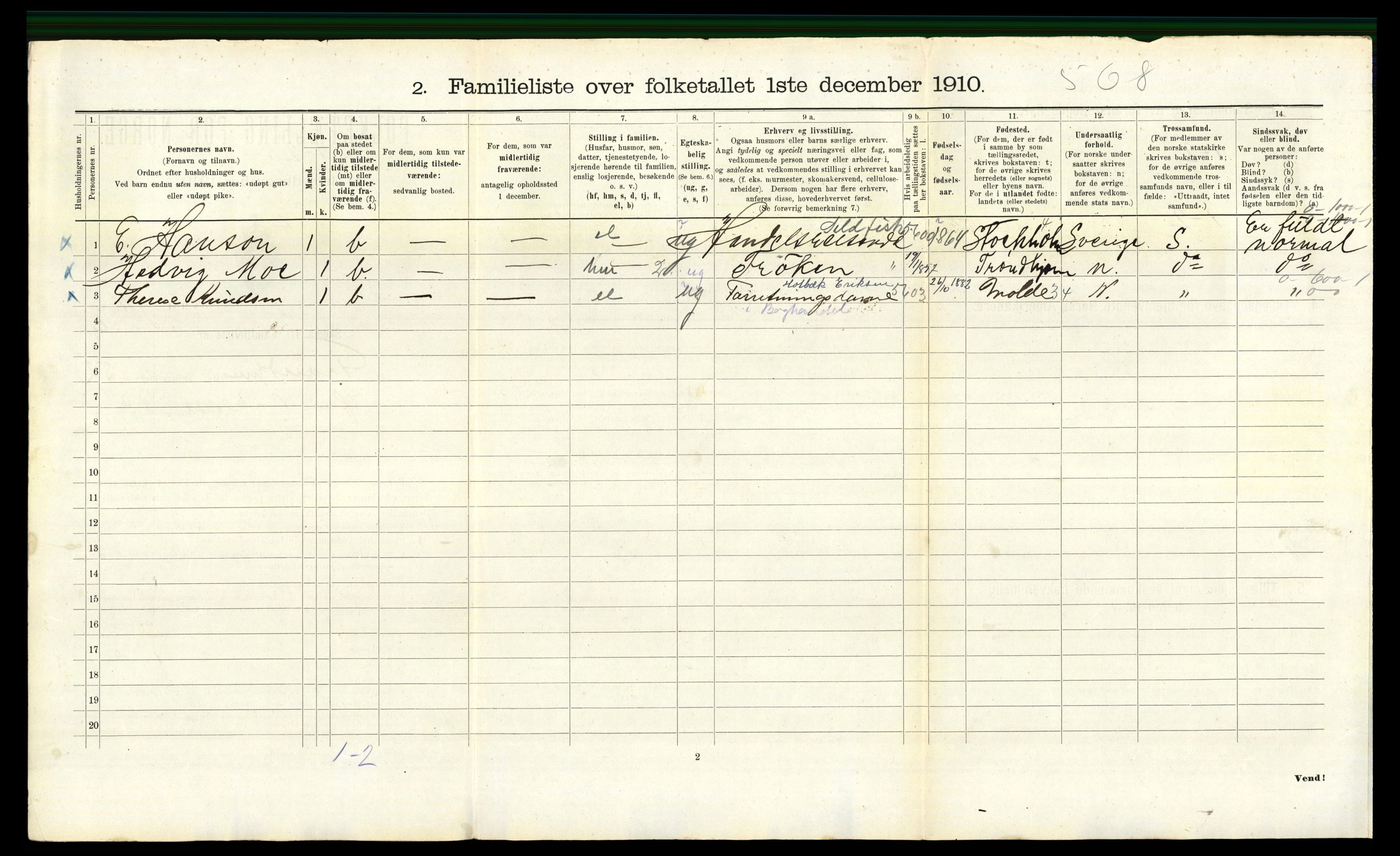 RA, 1910 census for Trondheim, 1910, p. 13668