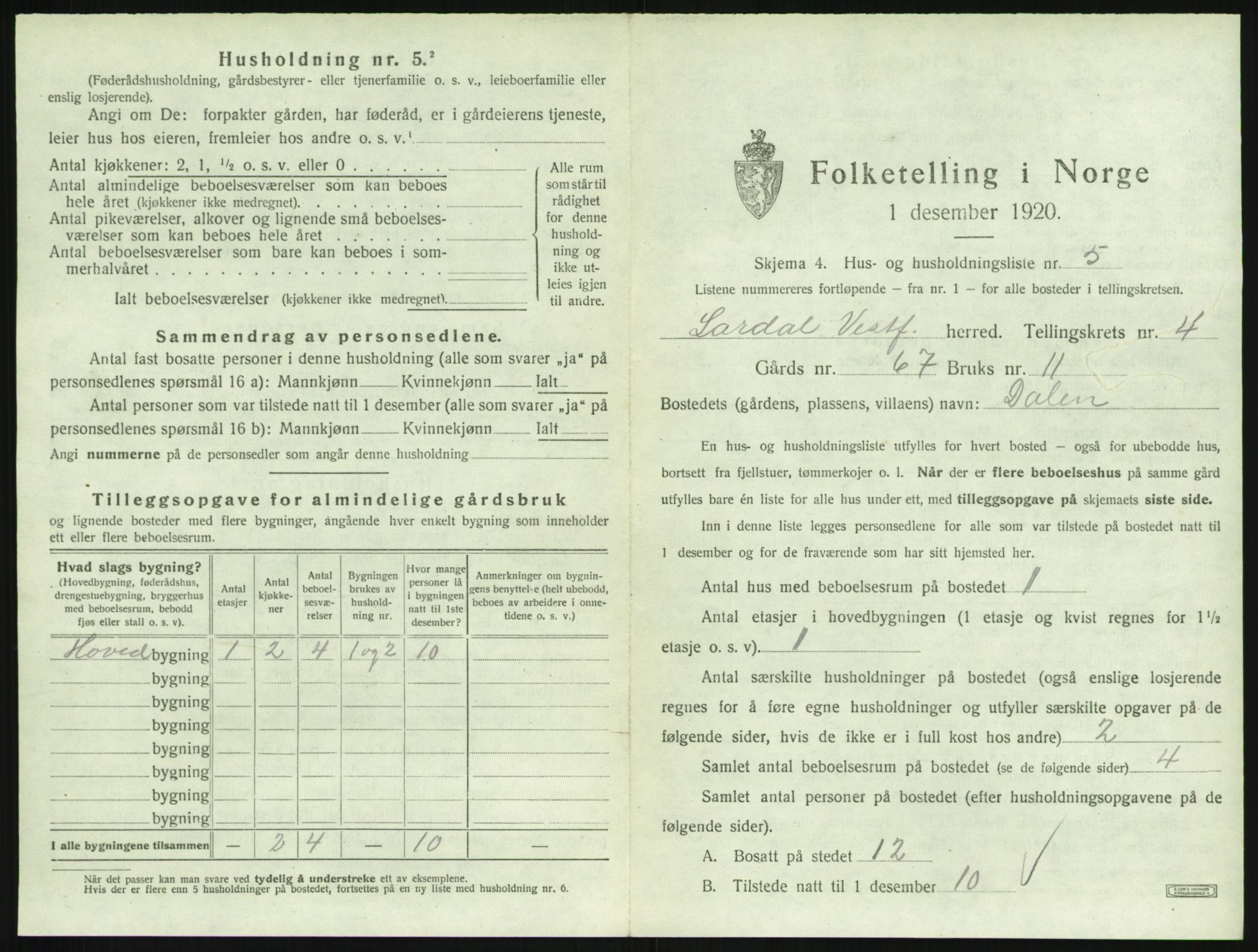 SAKO, 1920 census for Lardal, 1920, p. 517