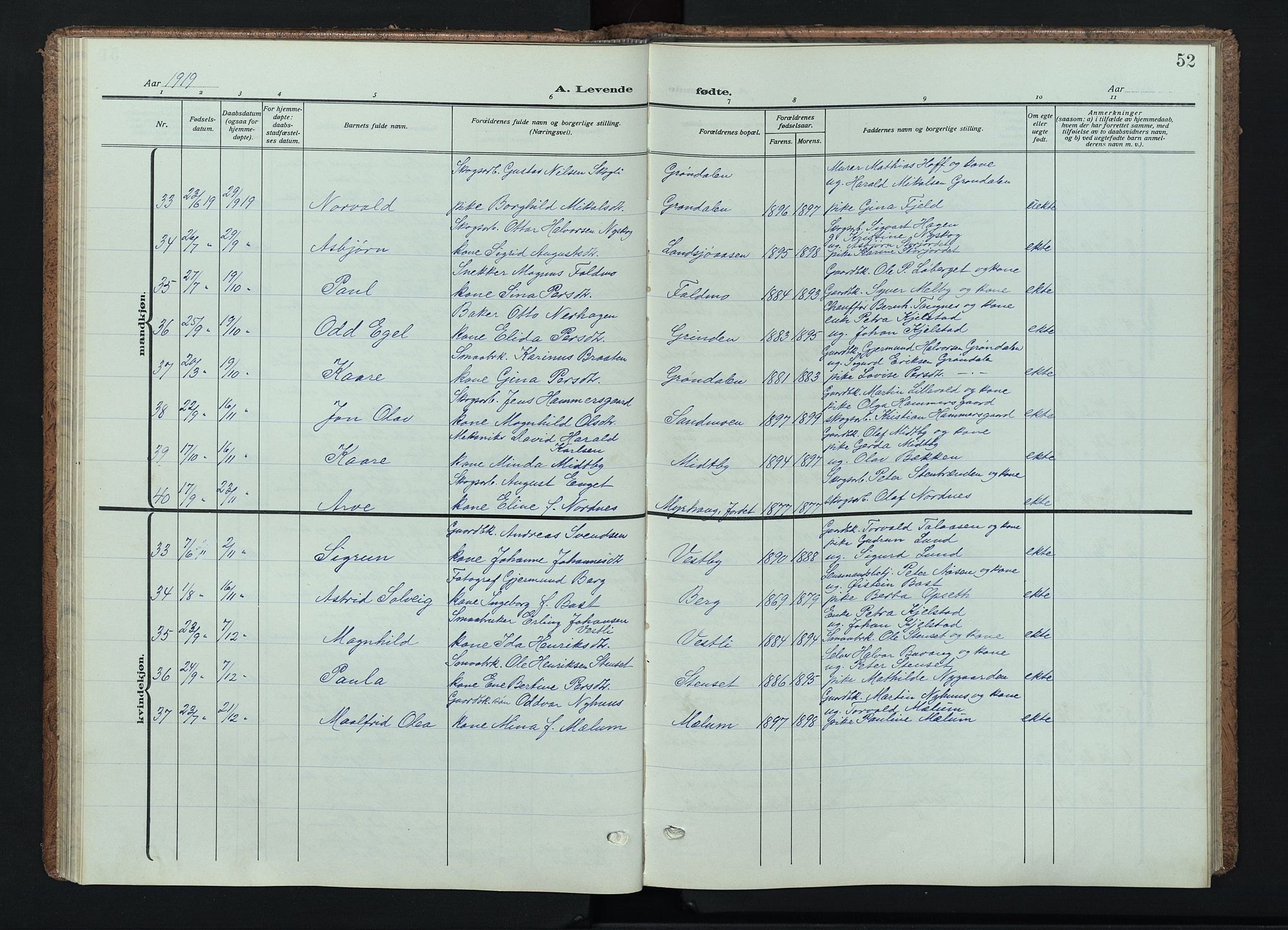 Trysil prestekontor, AV/SAH-PREST-046/H/Ha/Haa/L0015: Parish register (official) no. 15, 1913-1934, p. 52