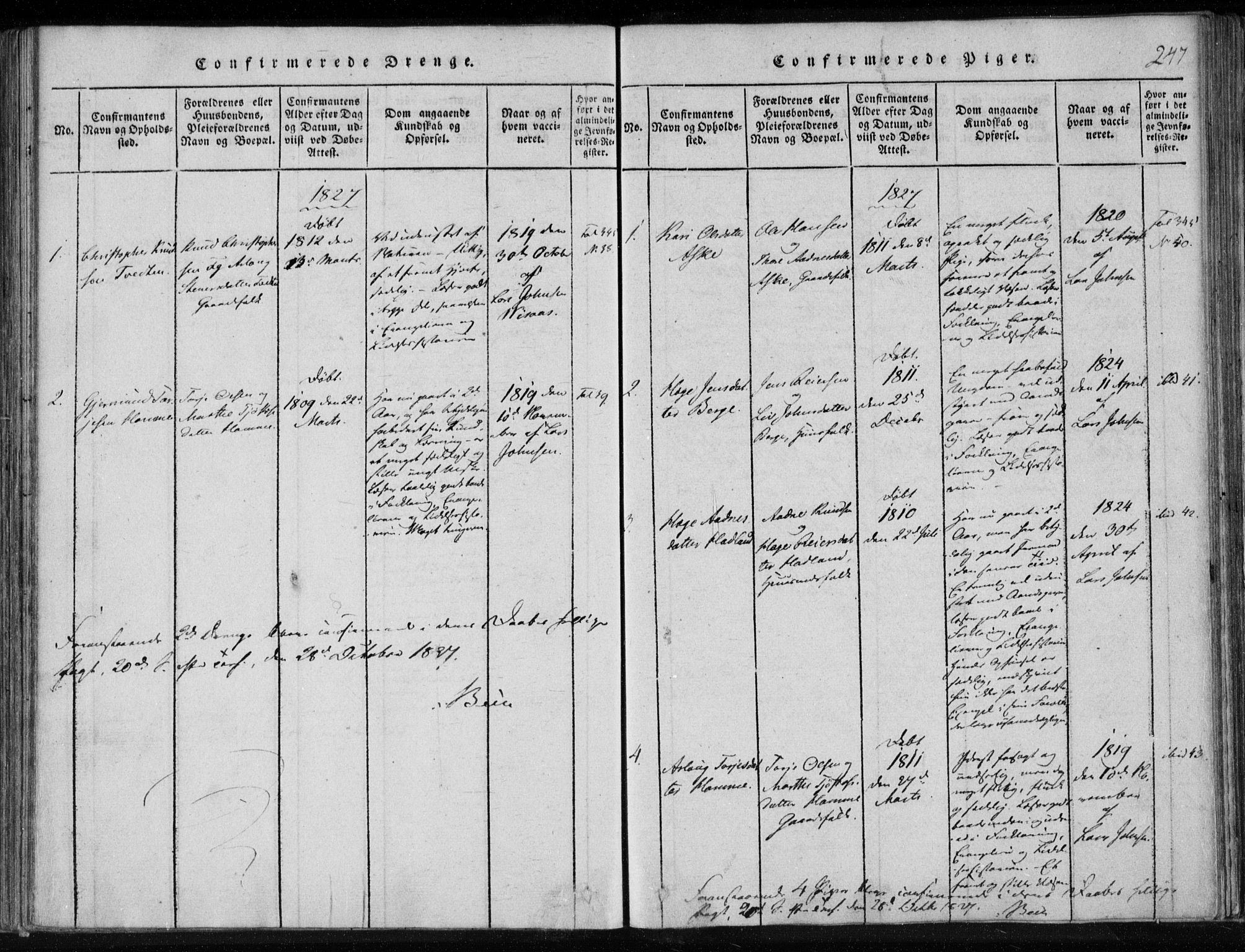 Lårdal kirkebøker, SAKO/A-284/F/Fa/L0005: Parish register (official) no. I 5, 1815-1860, p. 247