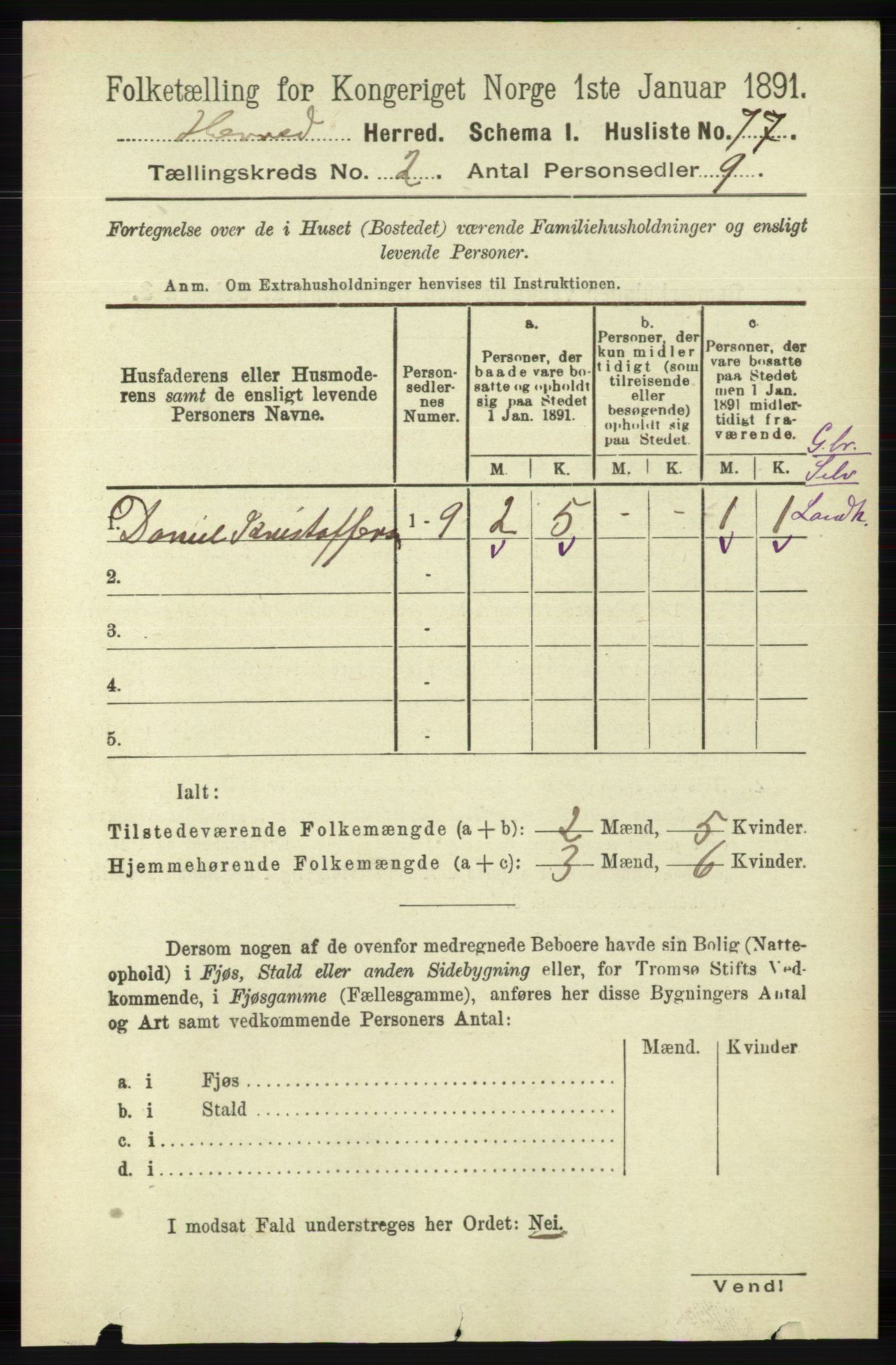 RA, 1891 census for 1039 Herad, 1891, p. 518