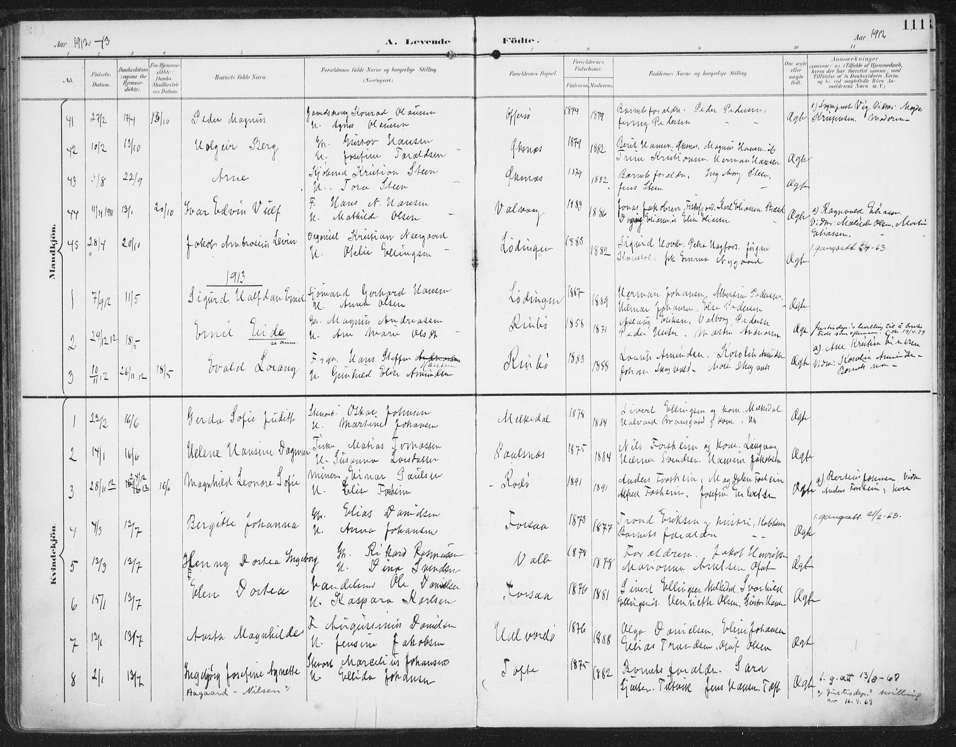 Ministerialprotokoller, klokkerbøker og fødselsregistre - Nordland, AV/SAT-A-1459/872/L1036: Parish register (official) no. 872A11, 1897-1913, p. 111