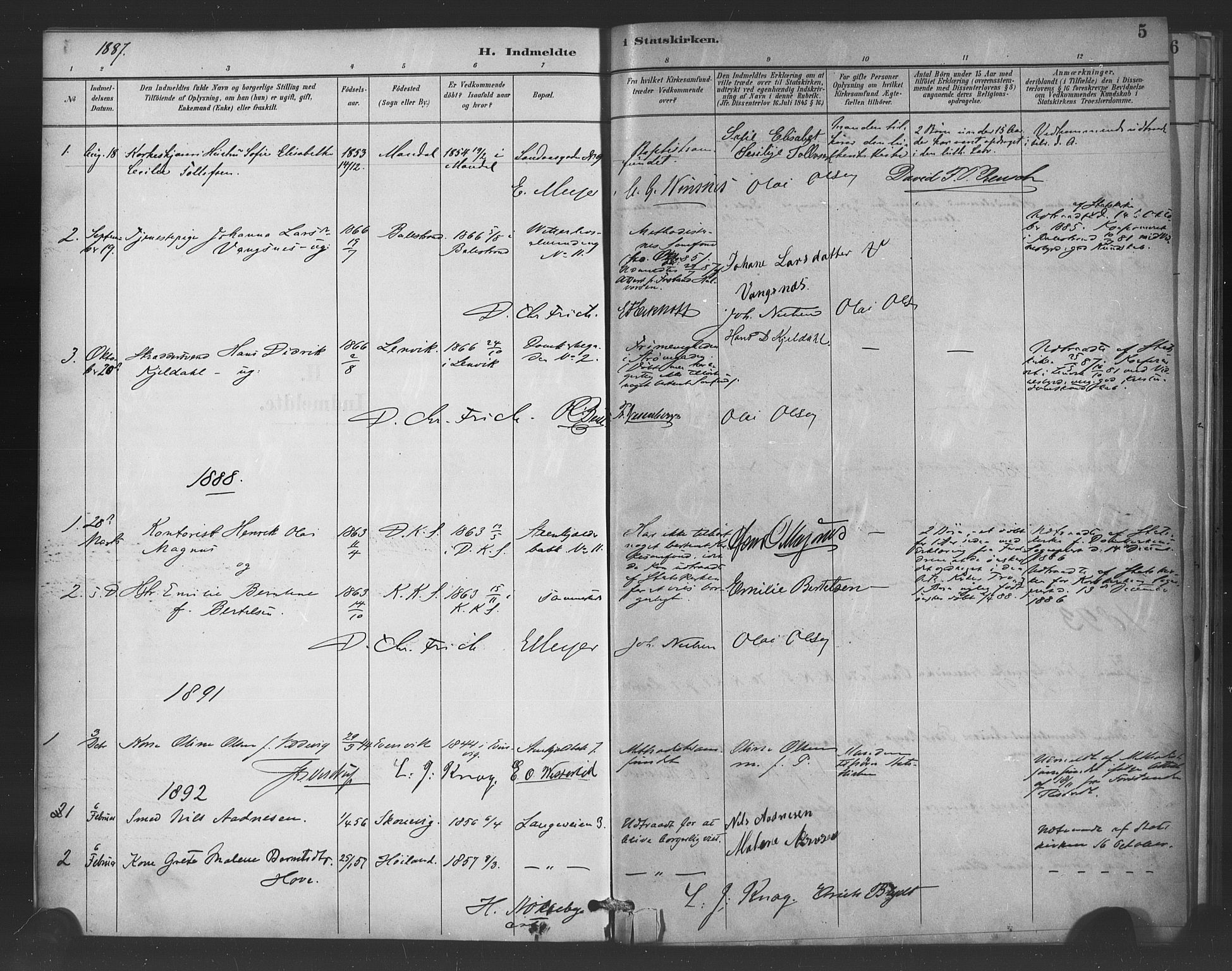 Korskirken sokneprestembete, SAB/A-76101/H/Haa/L0052: Parish register (official) no. G 2, 1887-1899, p. 5