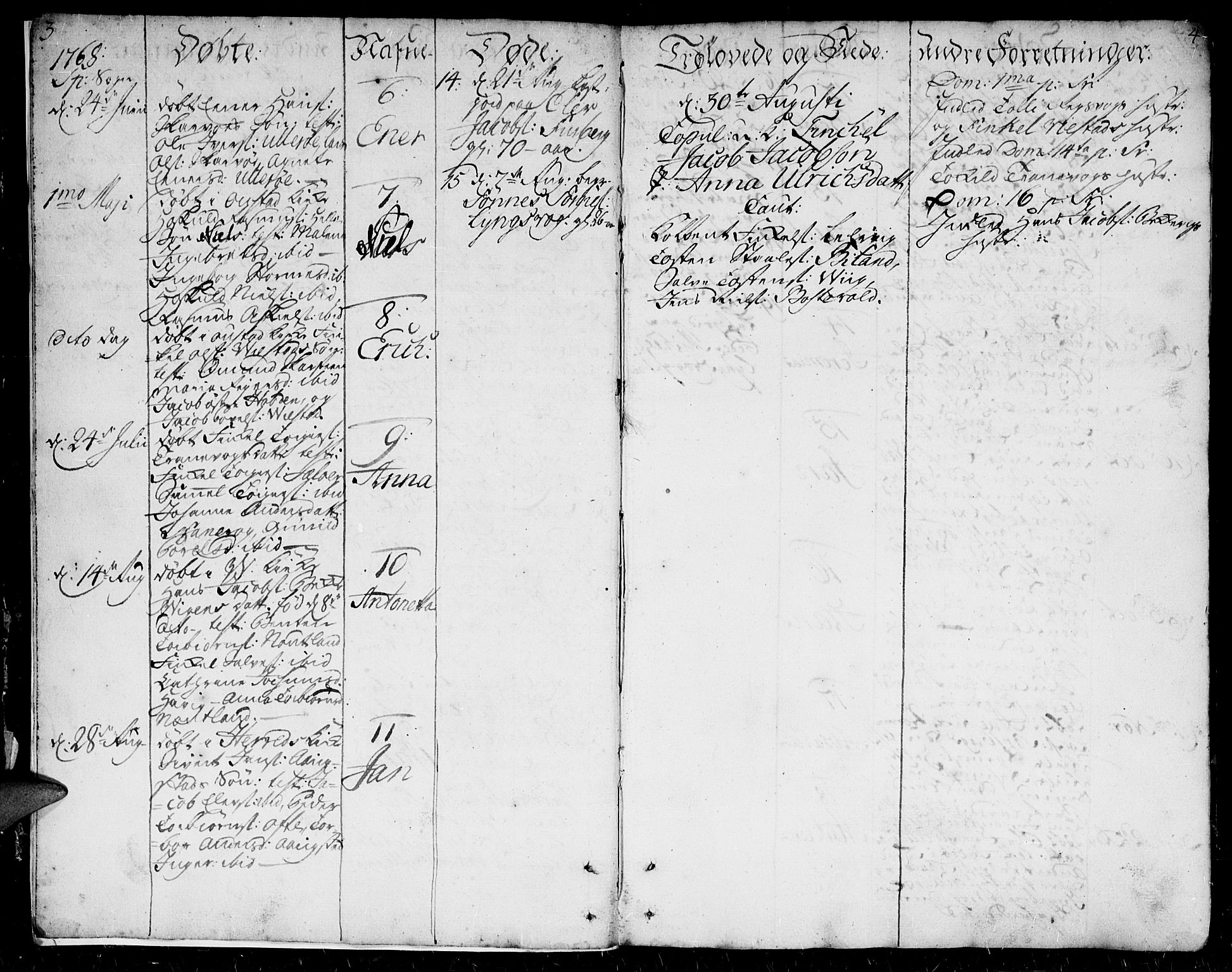 Herad sokneprestkontor, SAK/1111-0018/F/Fa/Faa/L0001: Parish register (official) no. A 1 /2, 1768-1797, p. 3-4