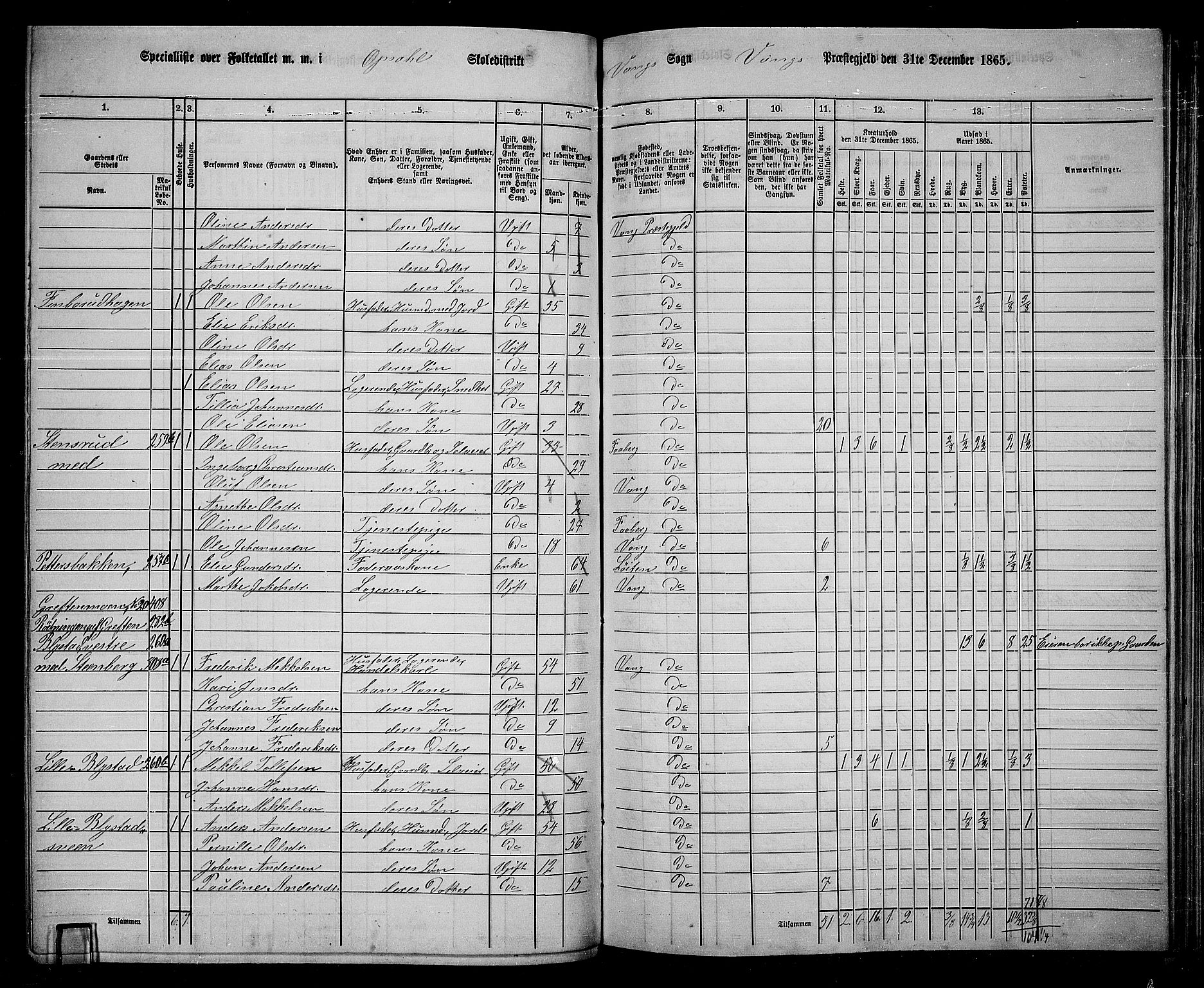 RA, 1865 census for Vang/Vang og Furnes, 1865, p. 261