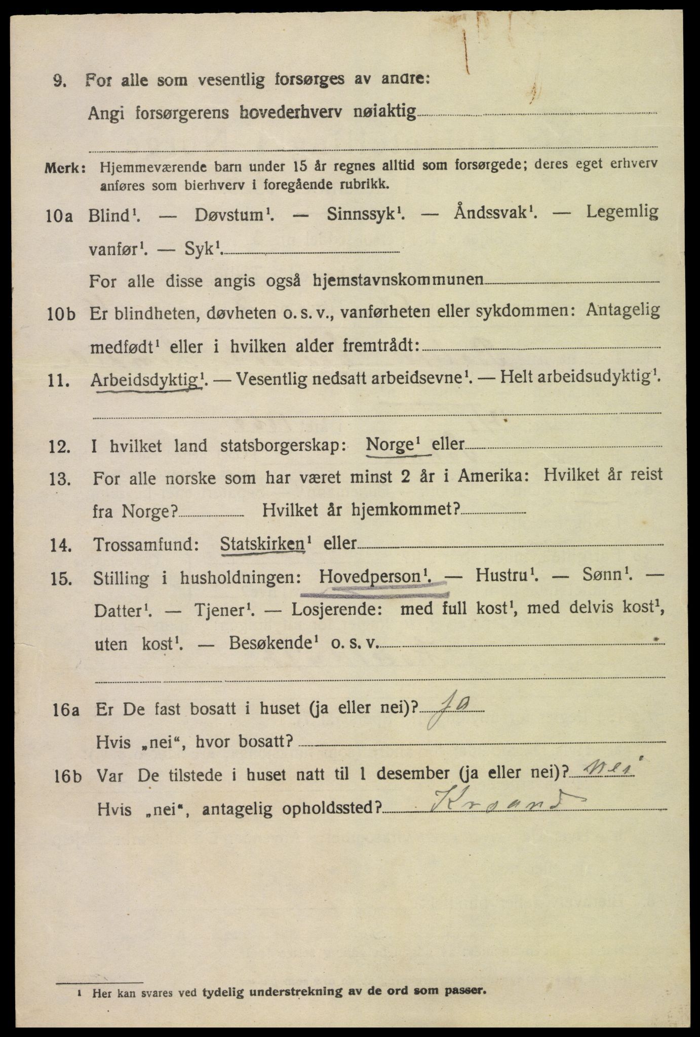 SAK, 1920 census for Oddernes, 1920, p. 2816