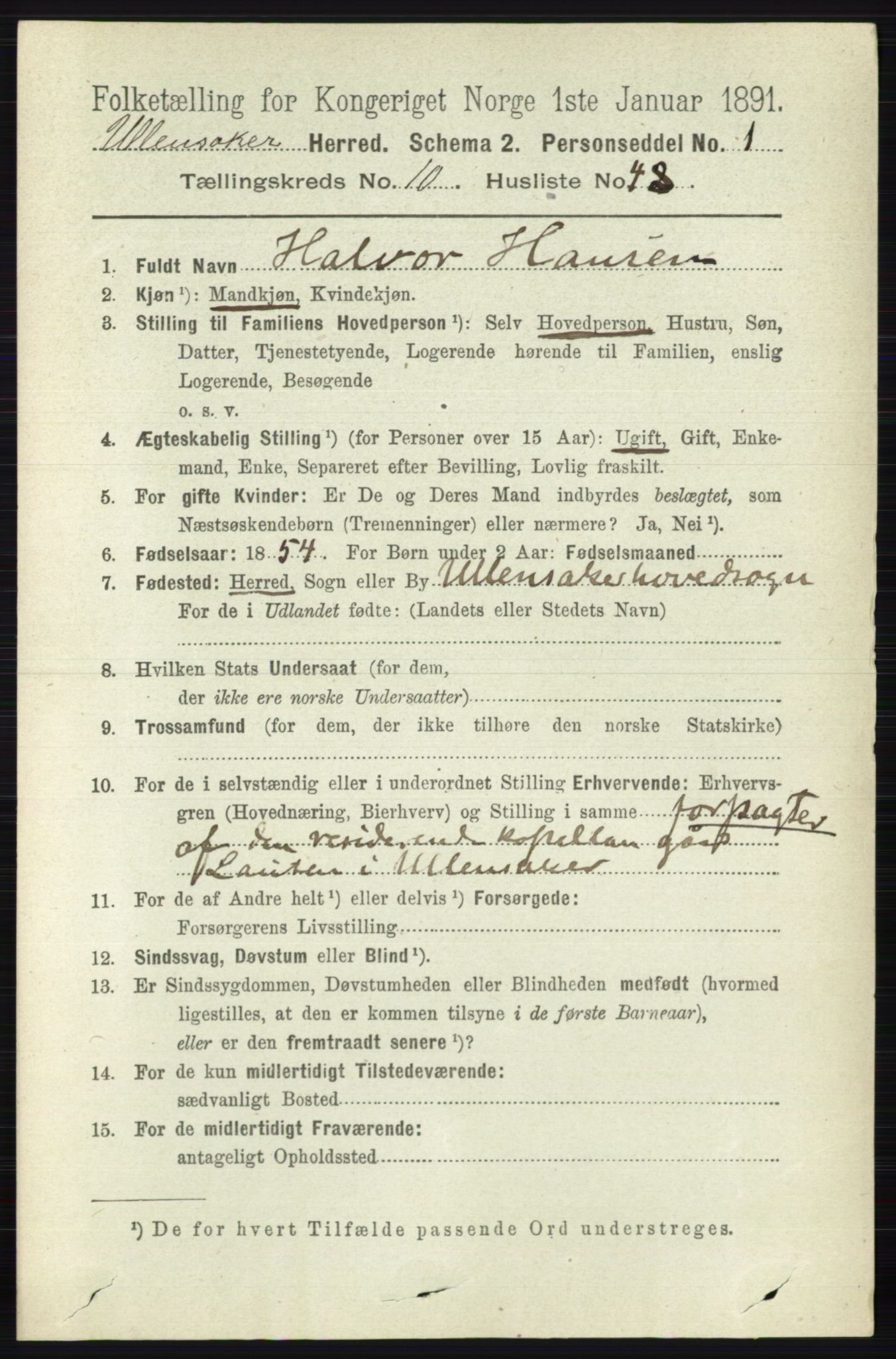 RA, 1891 census for 0235 Ullensaker, 1891, p. 4804