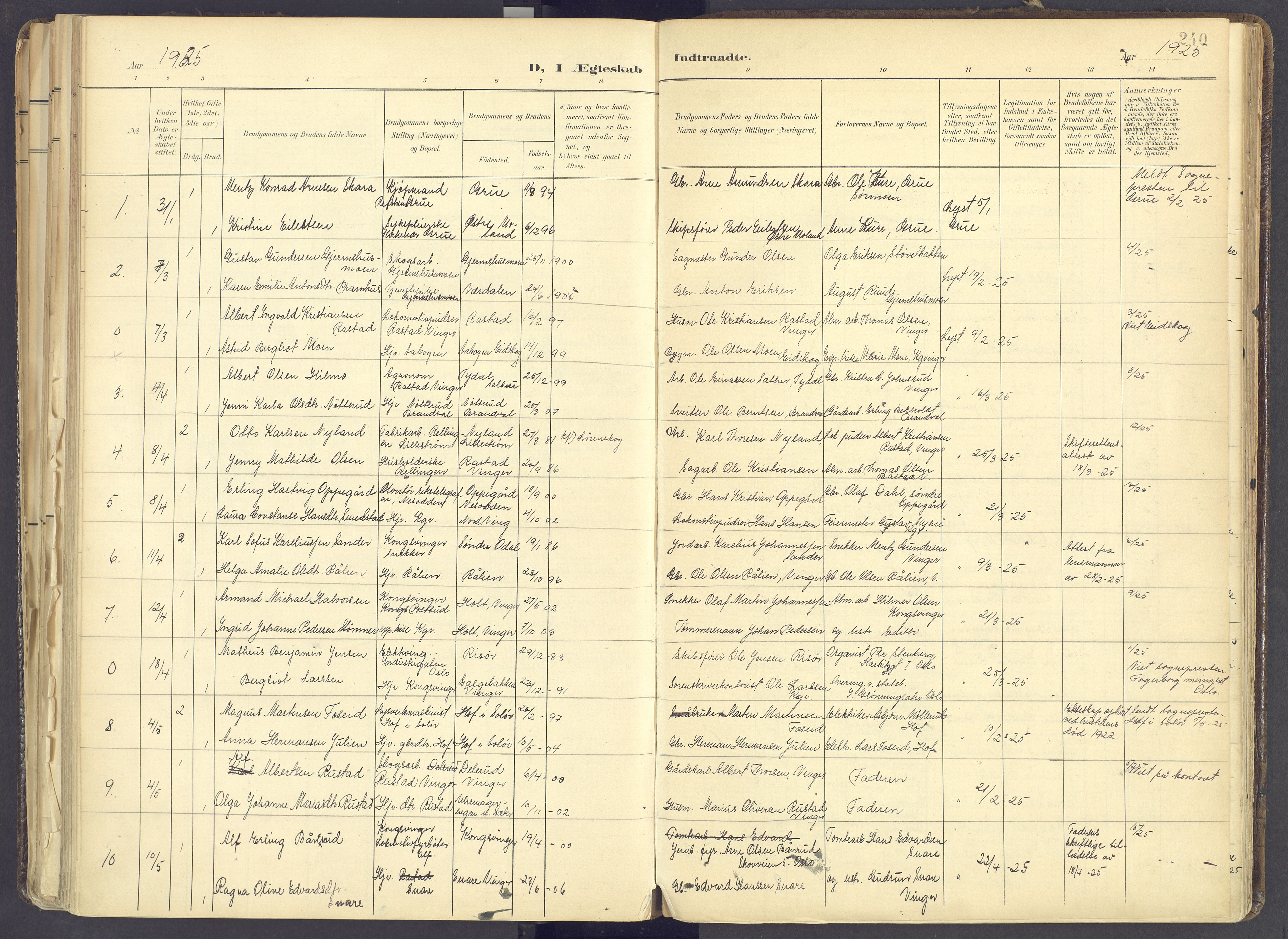 Vinger prestekontor, AV/SAH-PREST-024/H/Ha/Haa/L0017: Parish register (official) no. 17, 1901-1927, p. 240