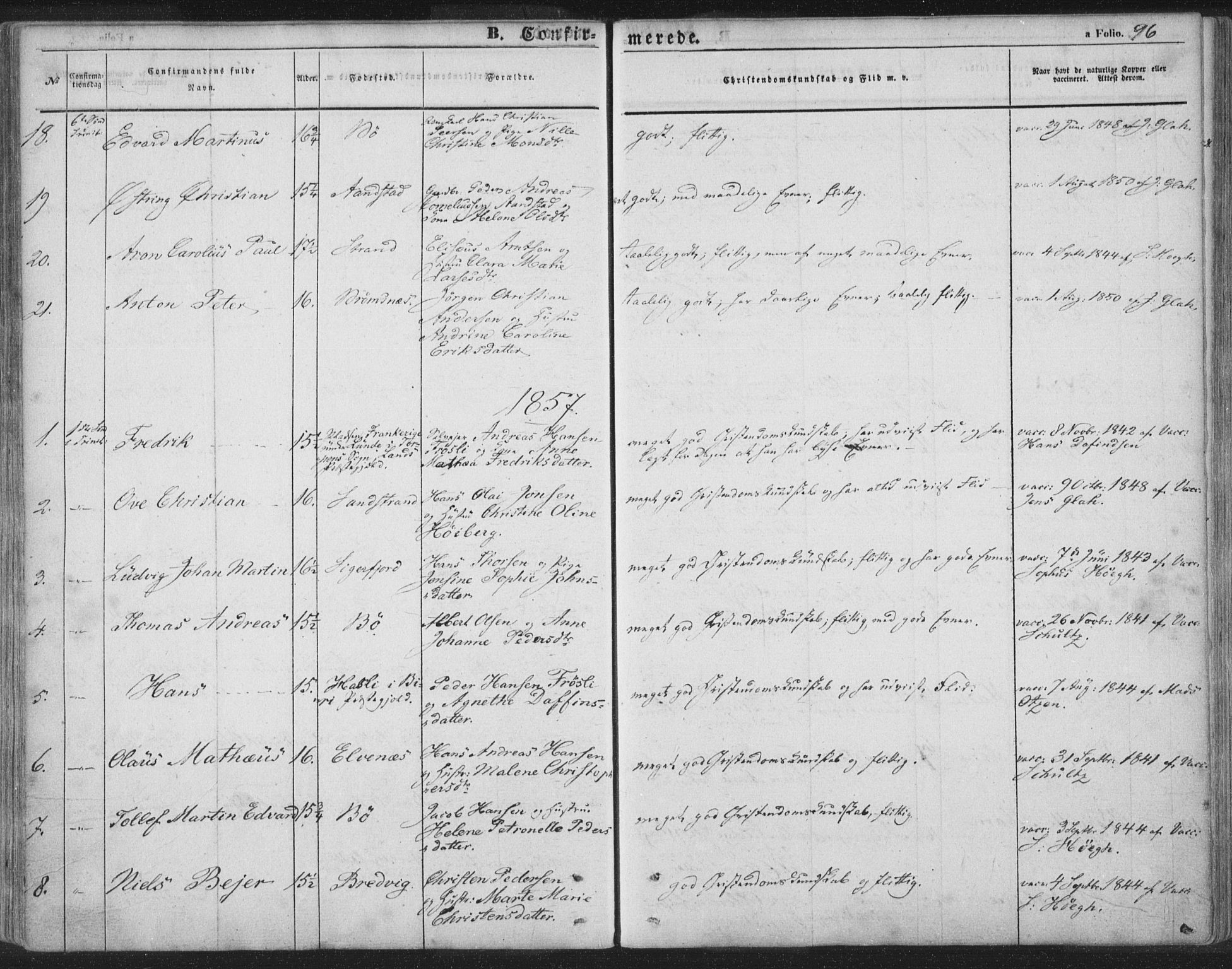 Ministerialprotokoller, klokkerbøker og fødselsregistre - Nordland, AV/SAT-A-1459/895/L1369: Parish register (official) no. 895A04, 1852-1872, p. 96