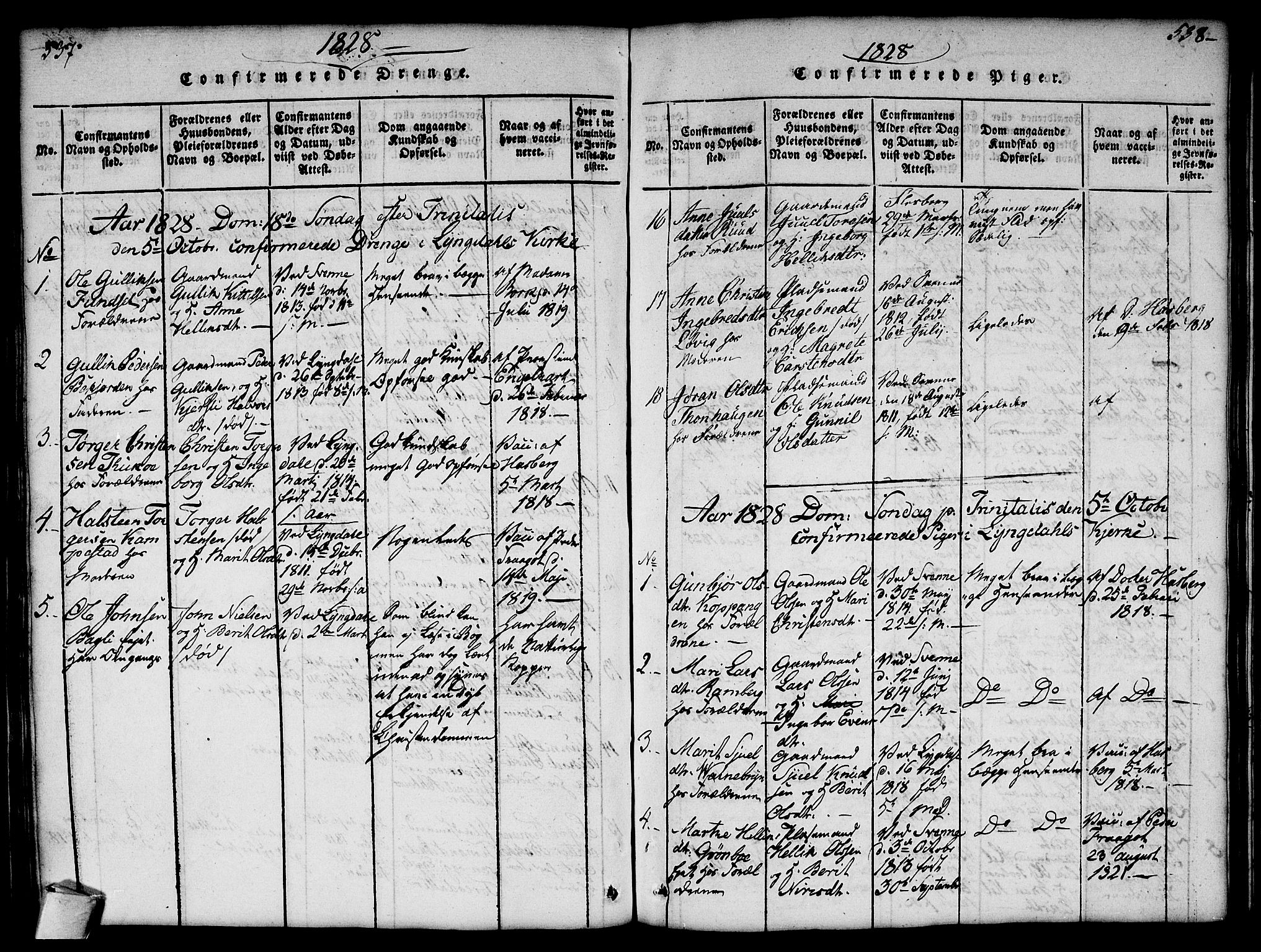 Flesberg kirkebøker, SAKO/A-18/G/Ga/L0001: Parish register (copy) no. I 1, 1816-1834, p. 537-538