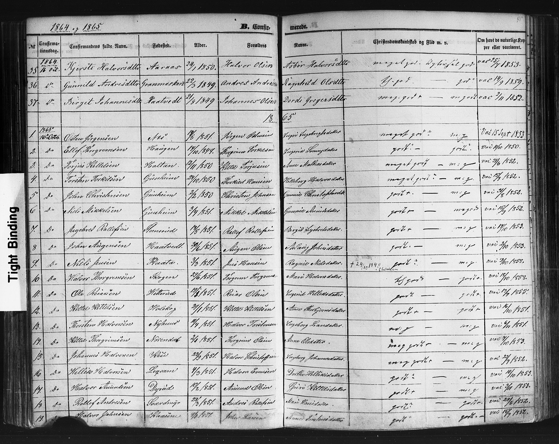 Sauherad kirkebøker, SAKO/A-298/F/Fb/L0001: Parish register (official) no. II 1, 1851-1877, p. 90
