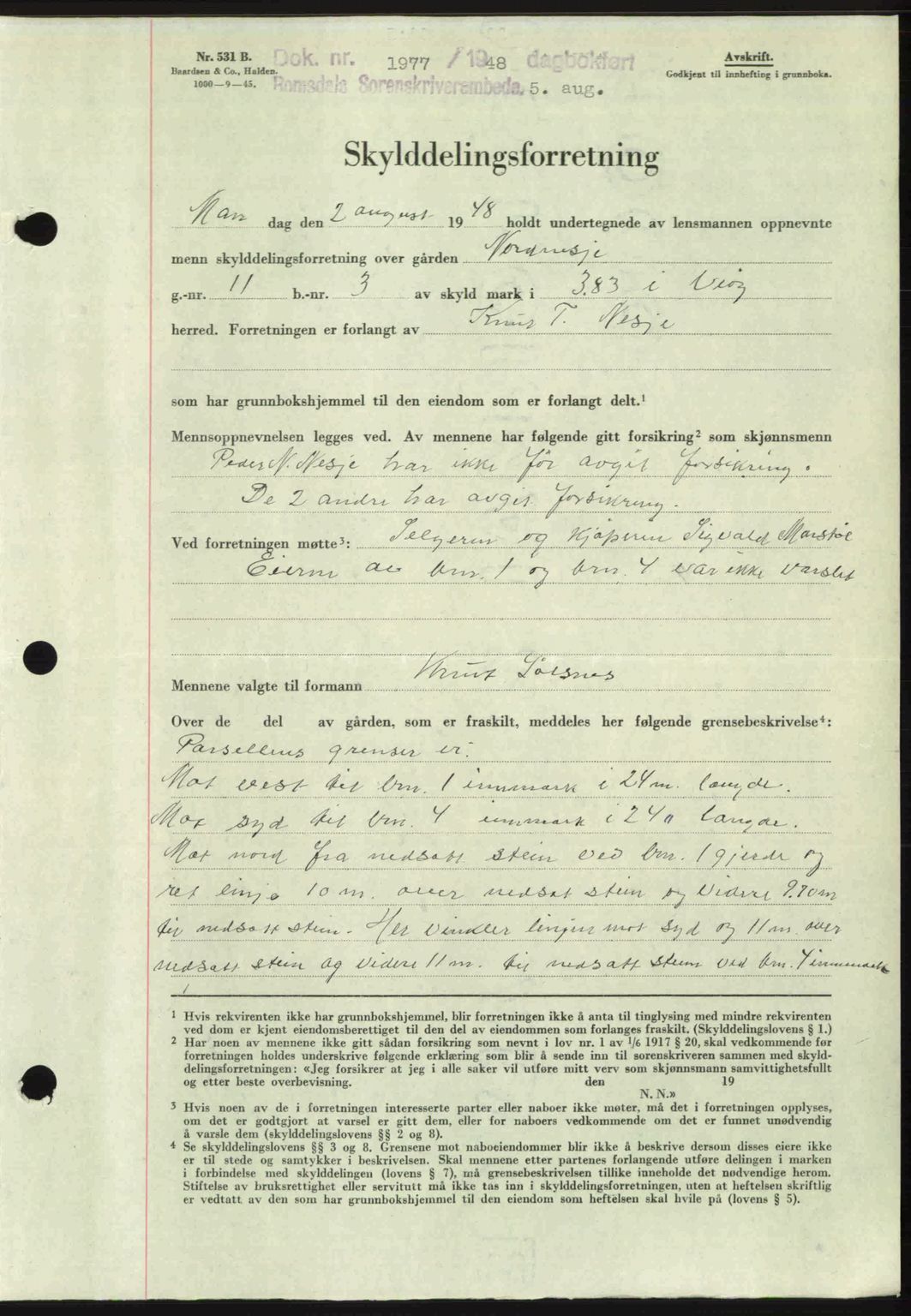 Romsdal sorenskriveri, AV/SAT-A-4149/1/2/2C: Mortgage book no. A26, 1948-1948, Diary no: : 1977/1948