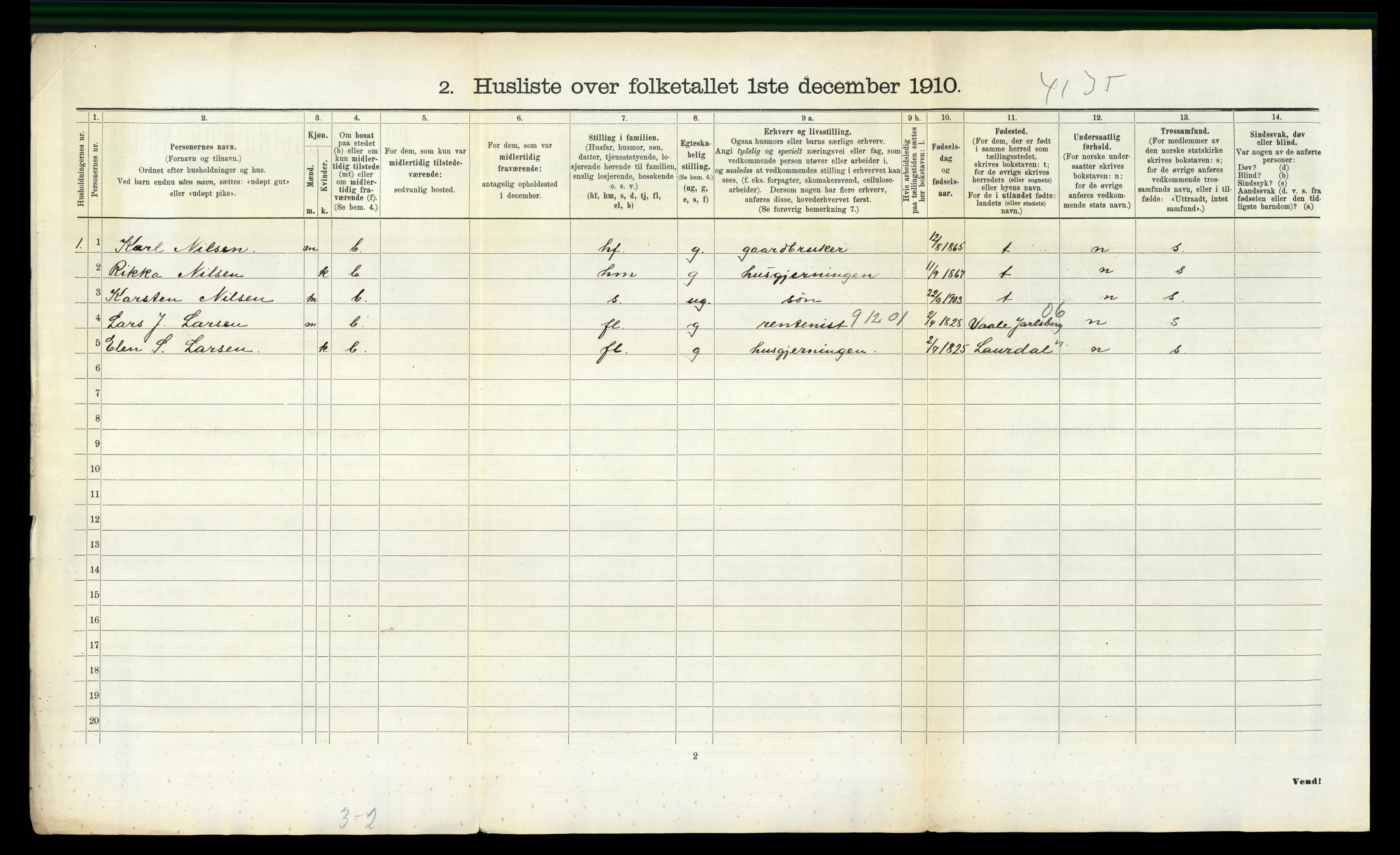 RA, 1910 census for Sandeherred, 1910, p. 810