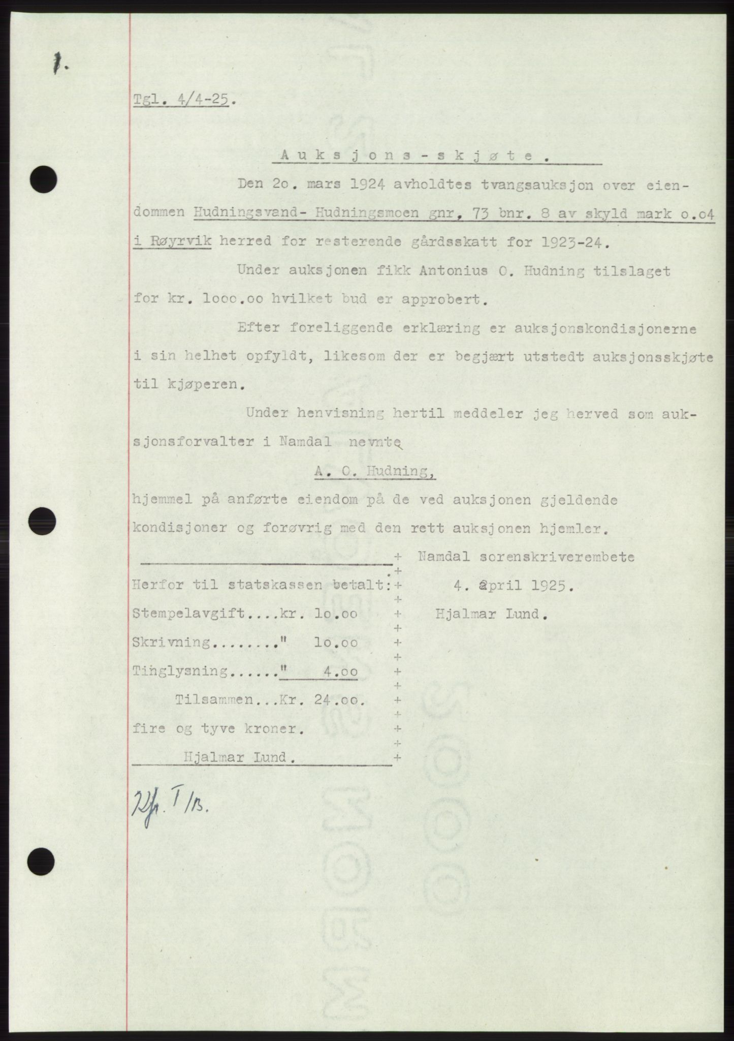 Namdal sorenskriveri, SAT/A-4133/1/2/2C: Mortgage book no. -, 1922-1925, Deed date: 04.04.1925