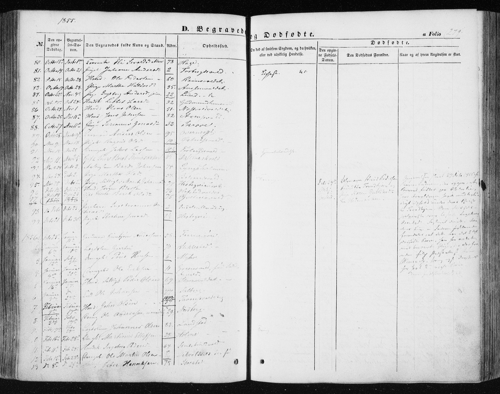 Ministerialprotokoller, klokkerbøker og fødselsregistre - Nord-Trøndelag, SAT/A-1458/723/L0240: Parish register (official) no. 723A09, 1852-1860, p. 279