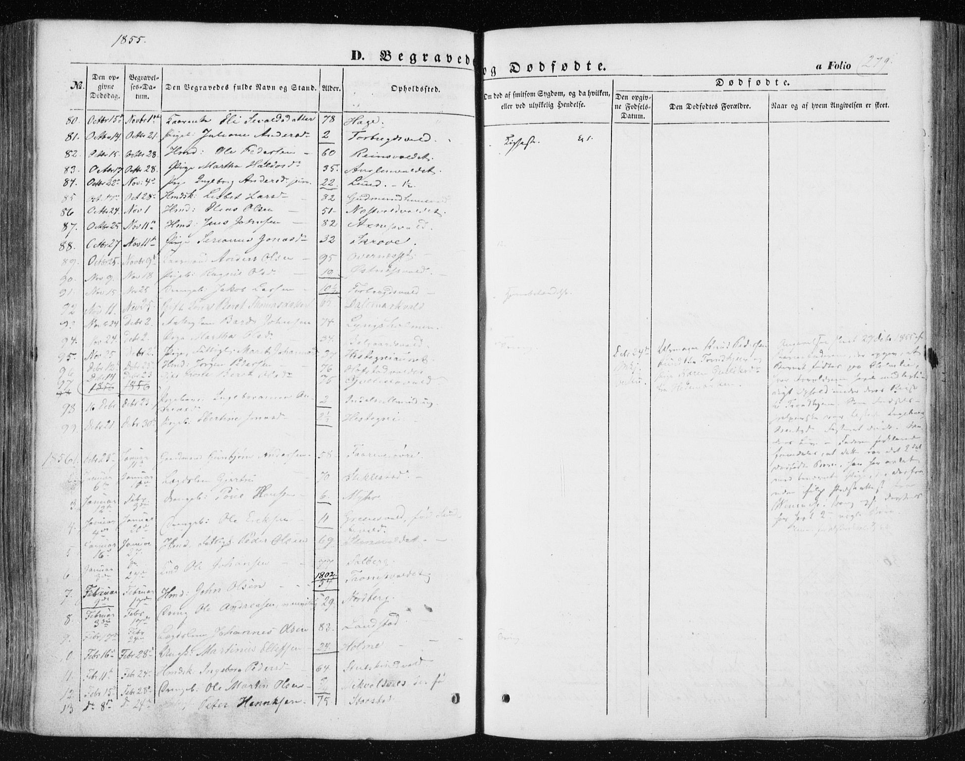 Ministerialprotokoller, klokkerbøker og fødselsregistre - Nord-Trøndelag, AV/SAT-A-1458/723/L0240: Parish register (official) no. 723A09, 1852-1860, p. 279