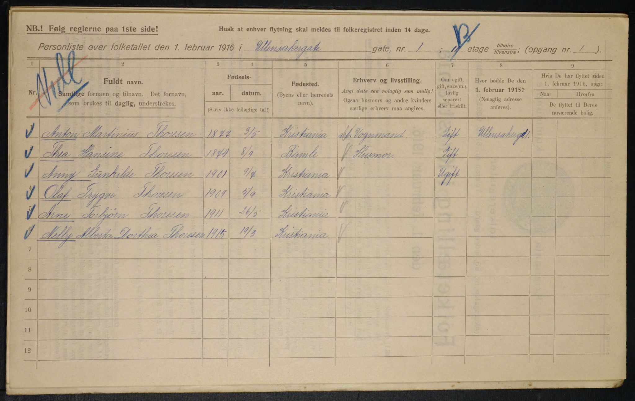 OBA, Municipal Census 1916 for Kristiania, 1916, p. 122320