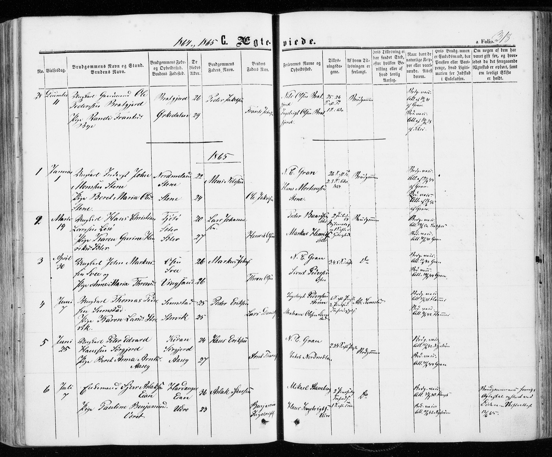 Ministerialprotokoller, klokkerbøker og fødselsregistre - Sør-Trøndelag, SAT/A-1456/657/L0705: Parish register (official) no. 657A06, 1858-1867, p. 318