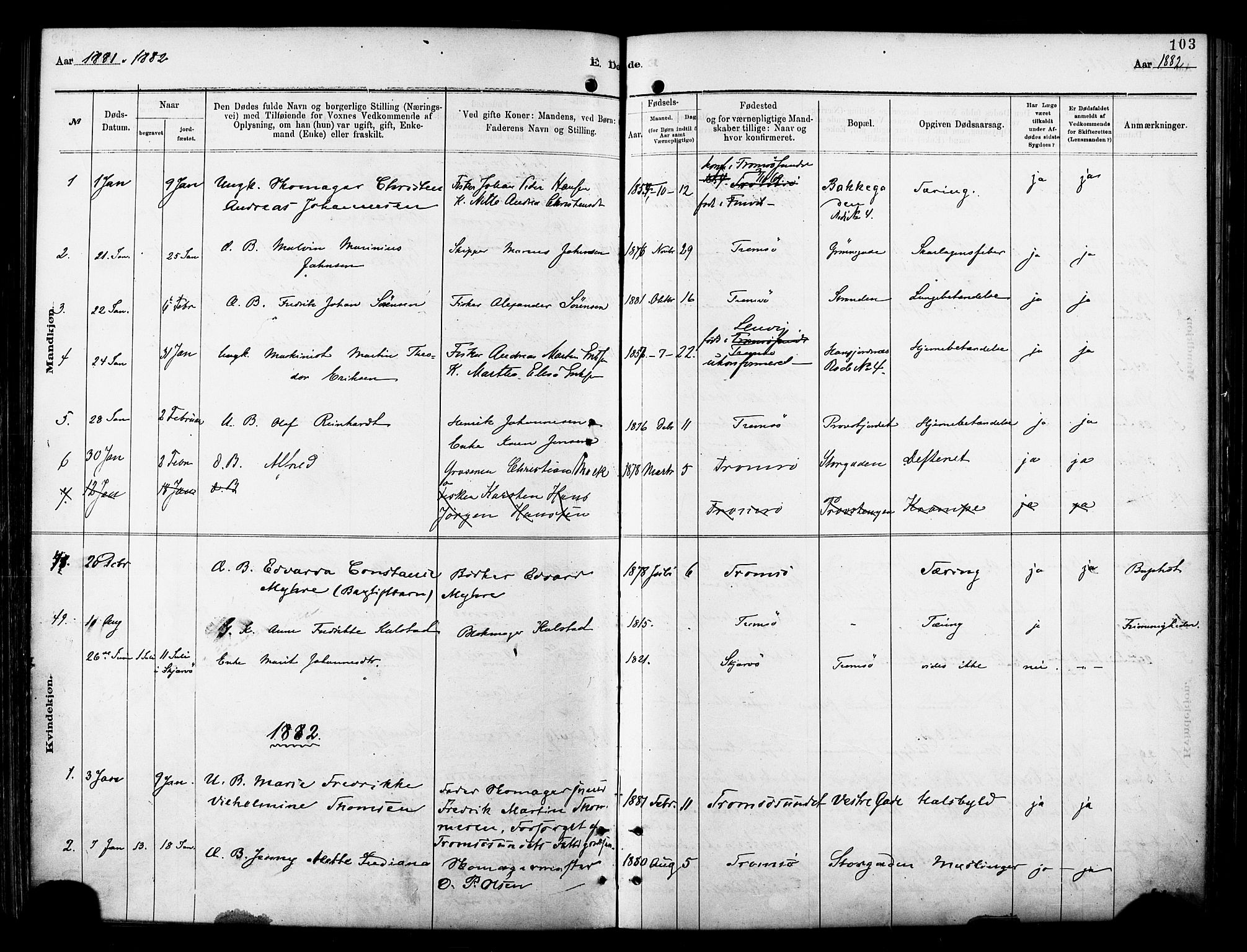 Tromsø sokneprestkontor/stiftsprosti/domprosti, SATØ/S-1343/G/Ga/L0014kirke: Parish register (official) no. 14, 1878-1888, p. 103