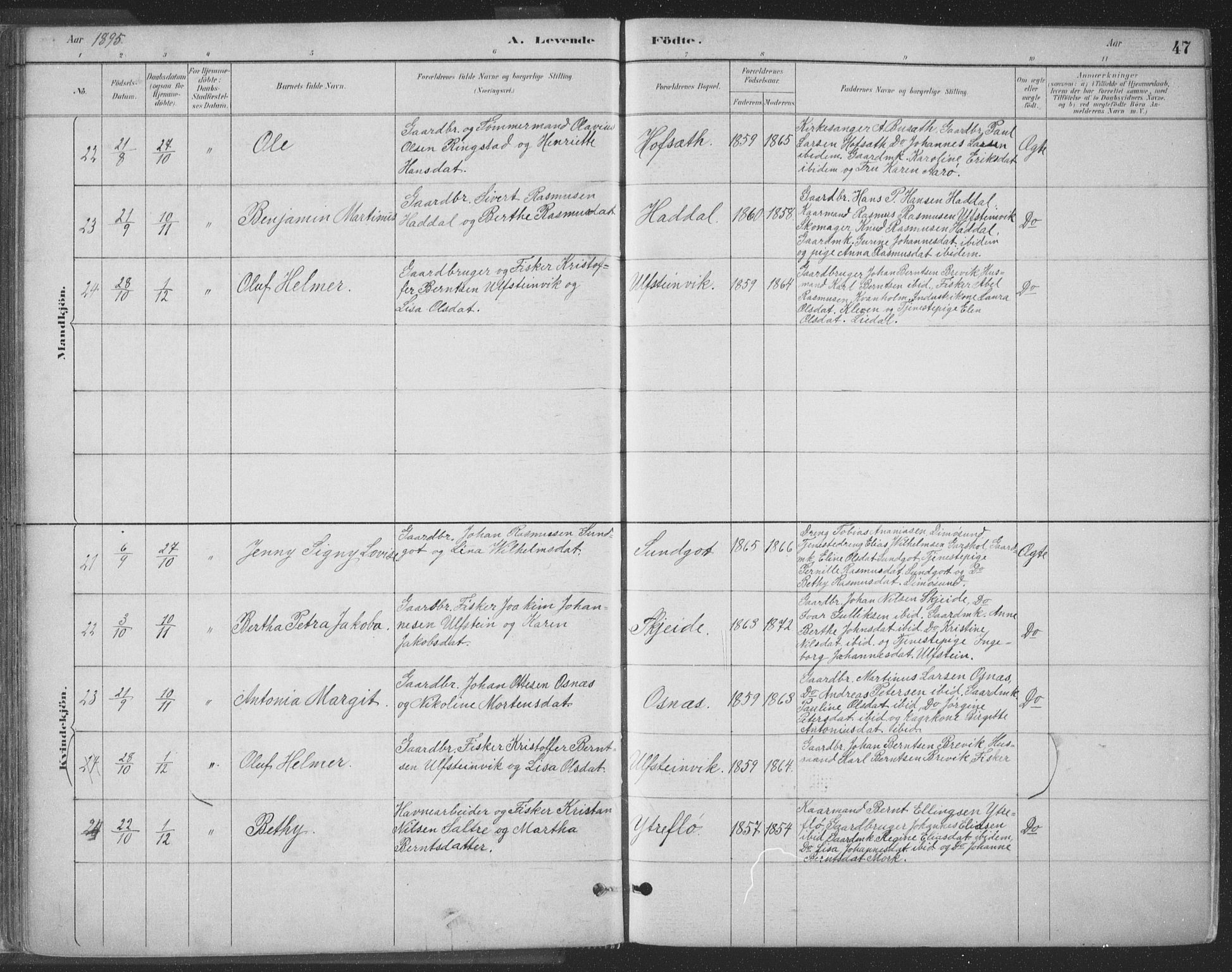 Ministerialprotokoller, klokkerbøker og fødselsregistre - Møre og Romsdal, AV/SAT-A-1454/509/L0106: Parish register (official) no. 509A04, 1883-1922, p. 47