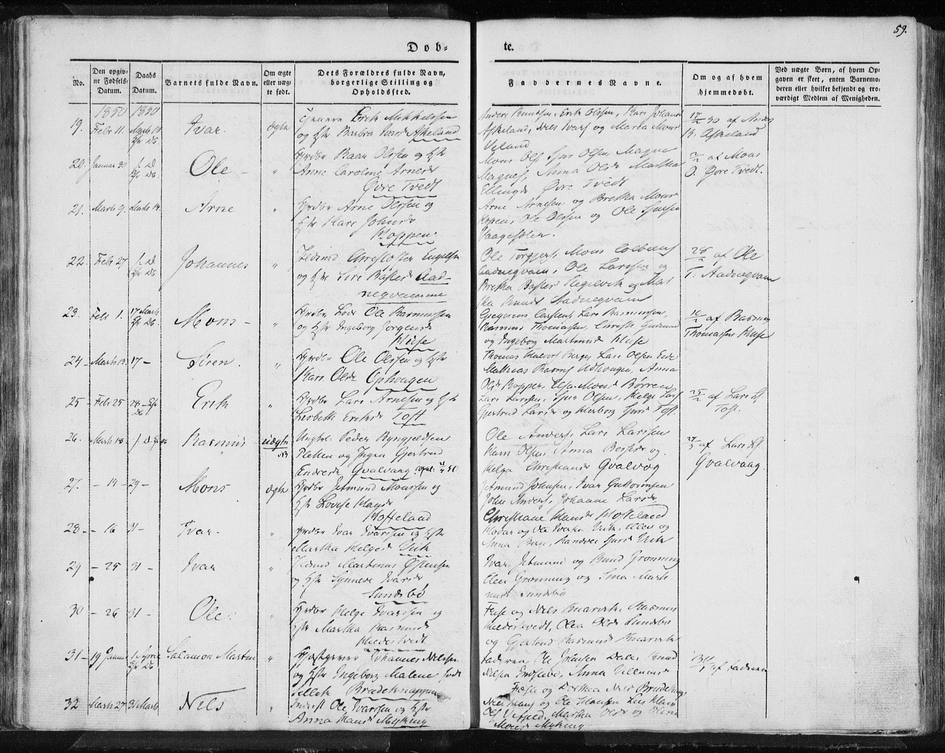 Lindås Sokneprestembete, AV/SAB-A-76701/H/Haa/Haaa/L0010: Parish register (official) no. A 10, 1842-1862, p. 59