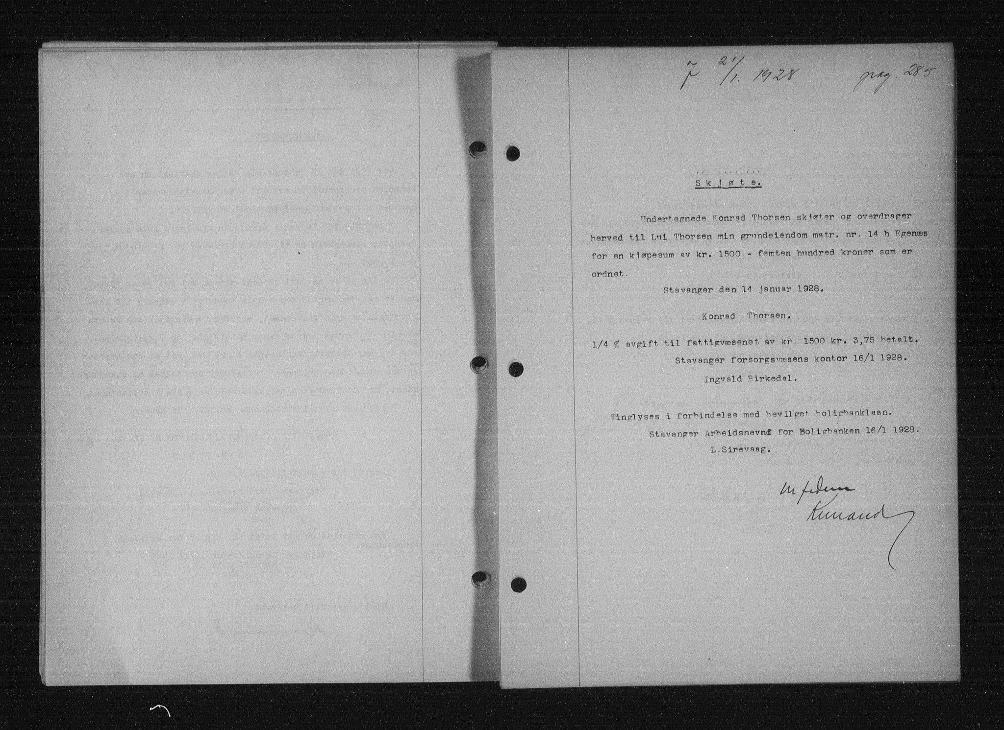 Stavanger byfogd, SAST/A-101408/001/4/41/410/410BB/L0053: Mortgage book no. 41, 1927-1928, Deed date: 21.01.1928