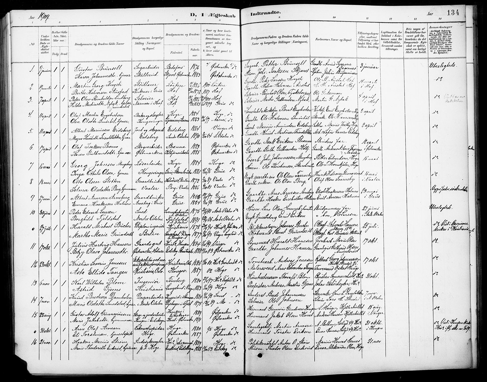 Vinger prestekontor, SAH/PREST-024/H/Ha/Hab/L0005: Parish register (copy) no. 5, 1895-1920, p. 134