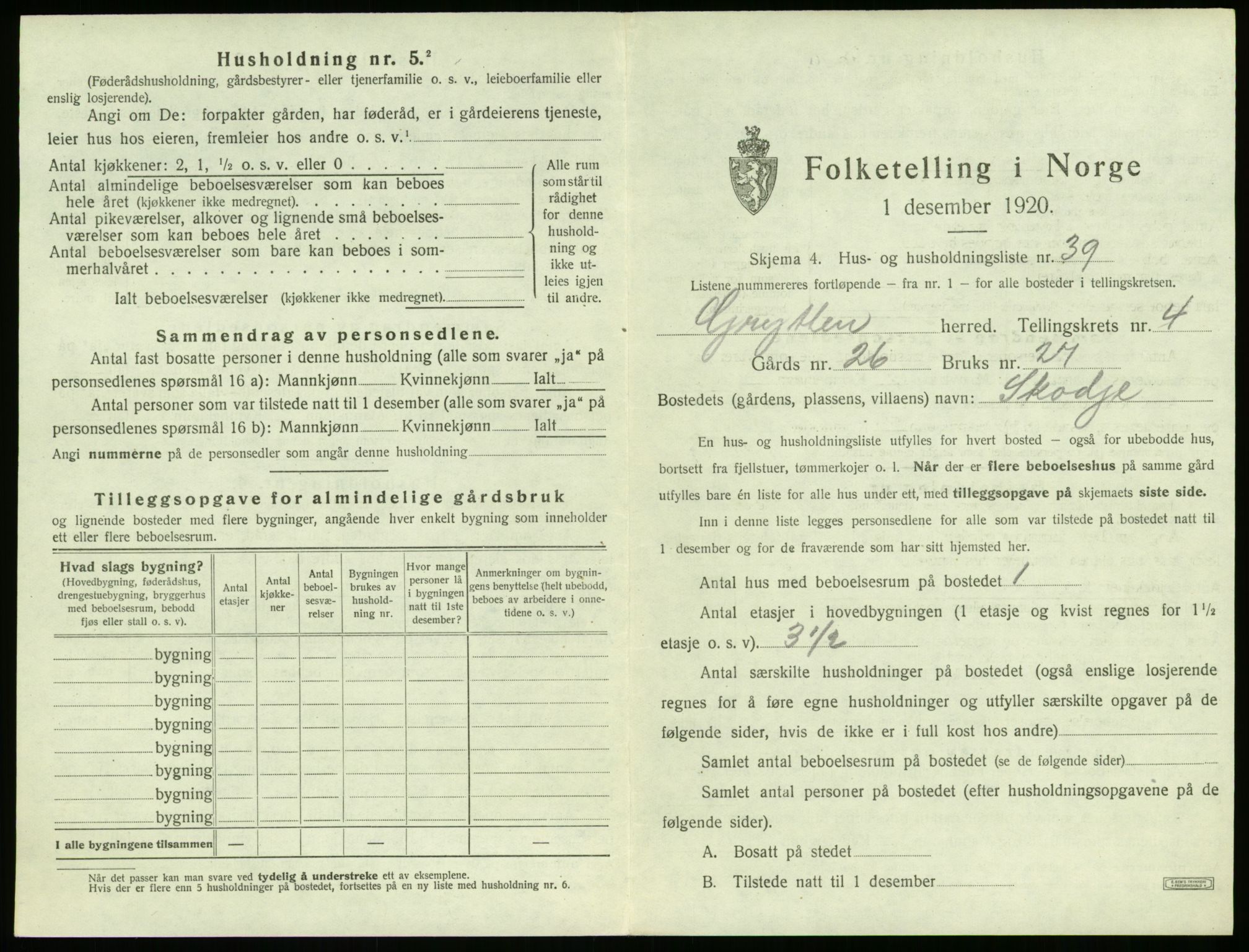 SAT, 1920 census for Grytten, 1920, p. 434